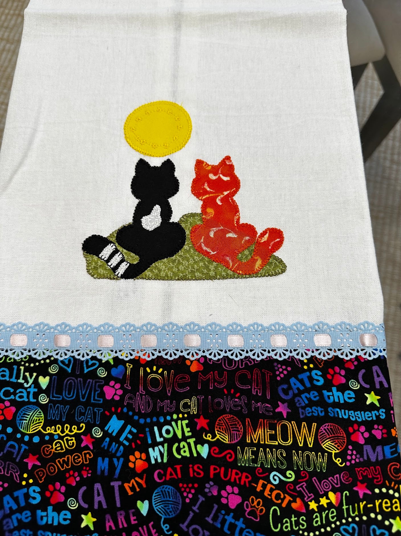 Tea Towel Cat Couple under the Moon