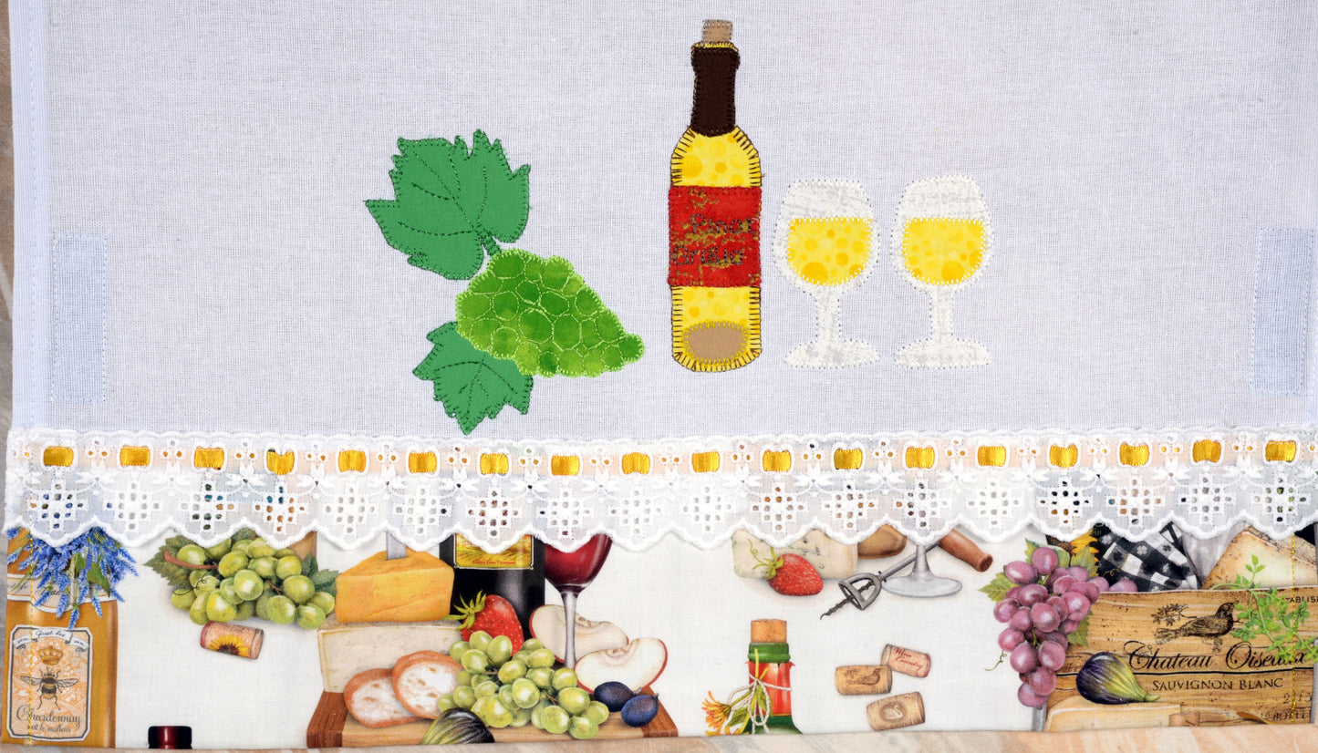 Tea Towel White Wine, glasses and Grapes