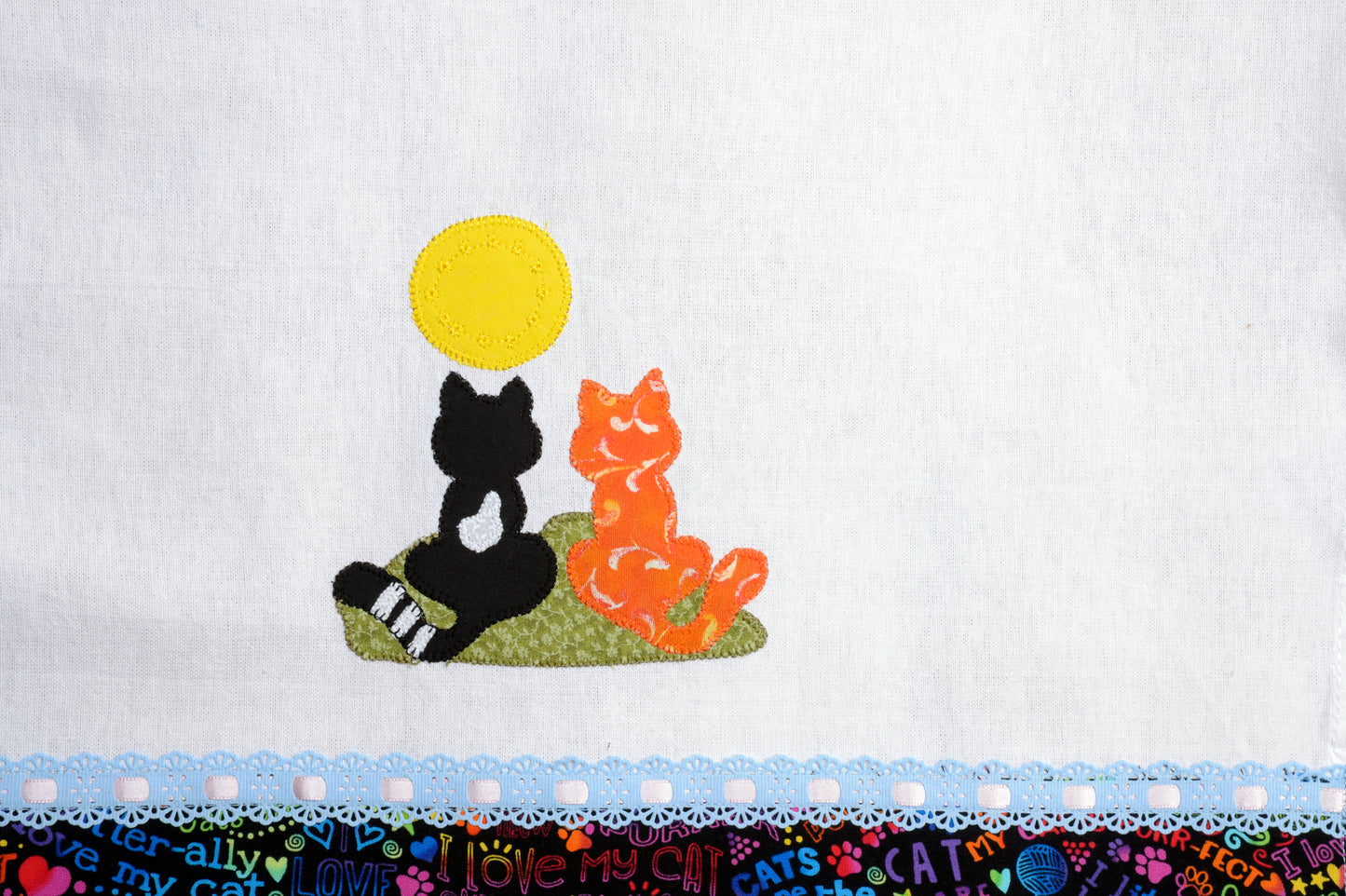 Tea Towel Cat Couple under the Moon
