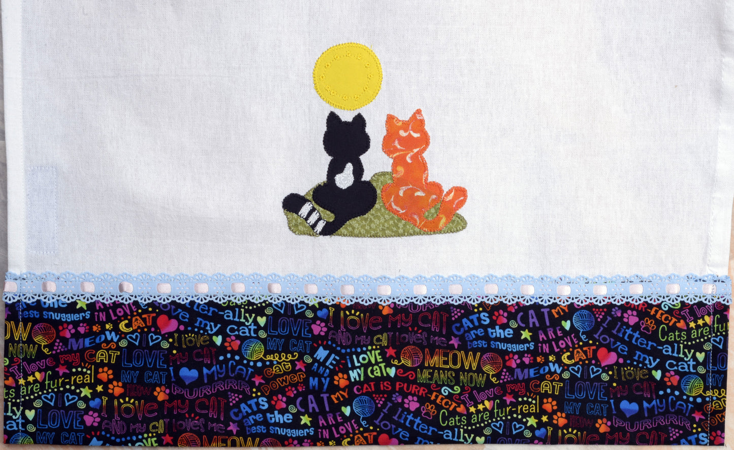 Tea Towel Cat Couple under the Moon