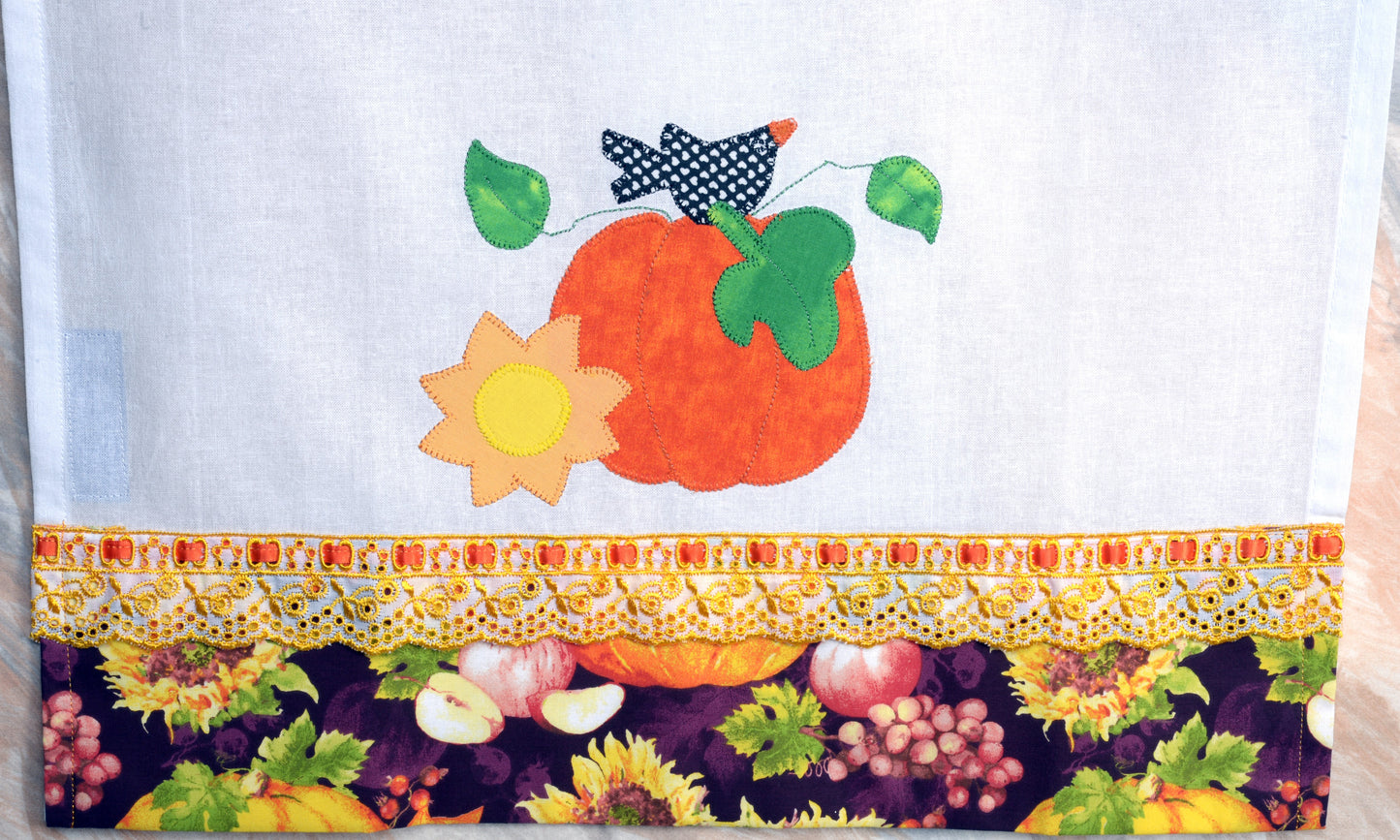 Tea Towel Pumpkin with Crow and Sunflower