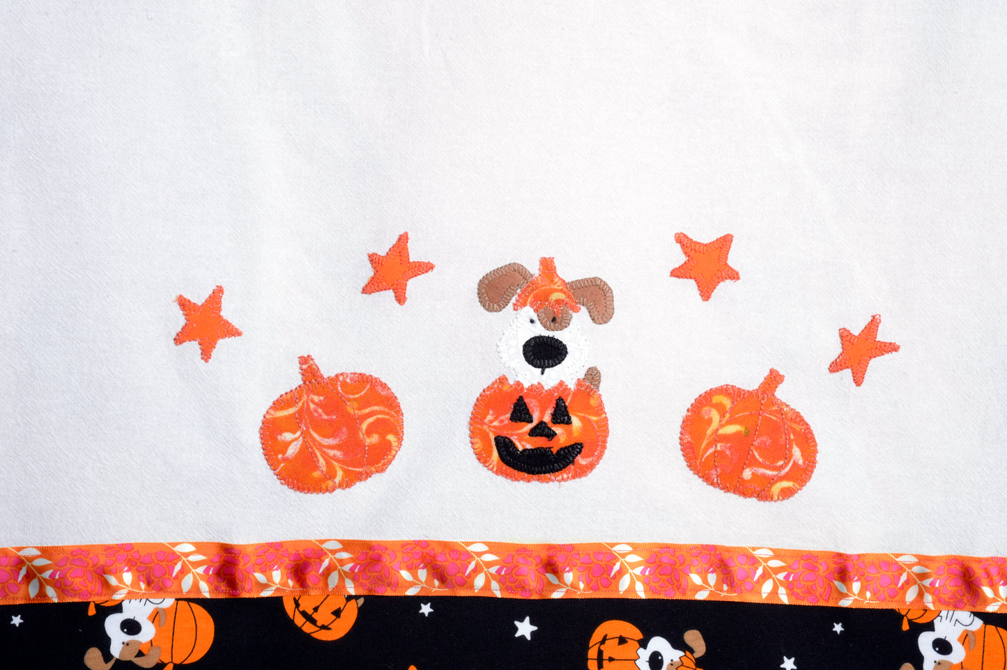 Tea Towel Halloween Pumpkin Carved and Cute Dog