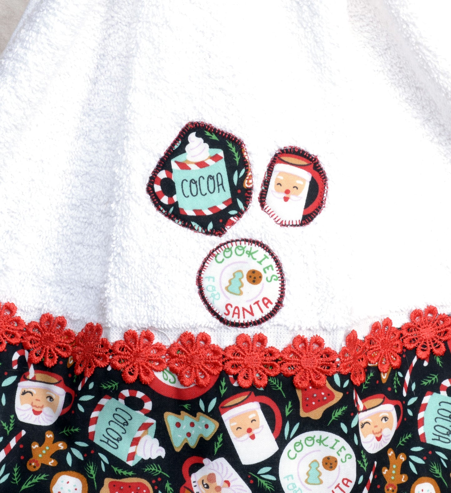 Hanging Towel - Santa's face, Cookies, Hot Cocoa