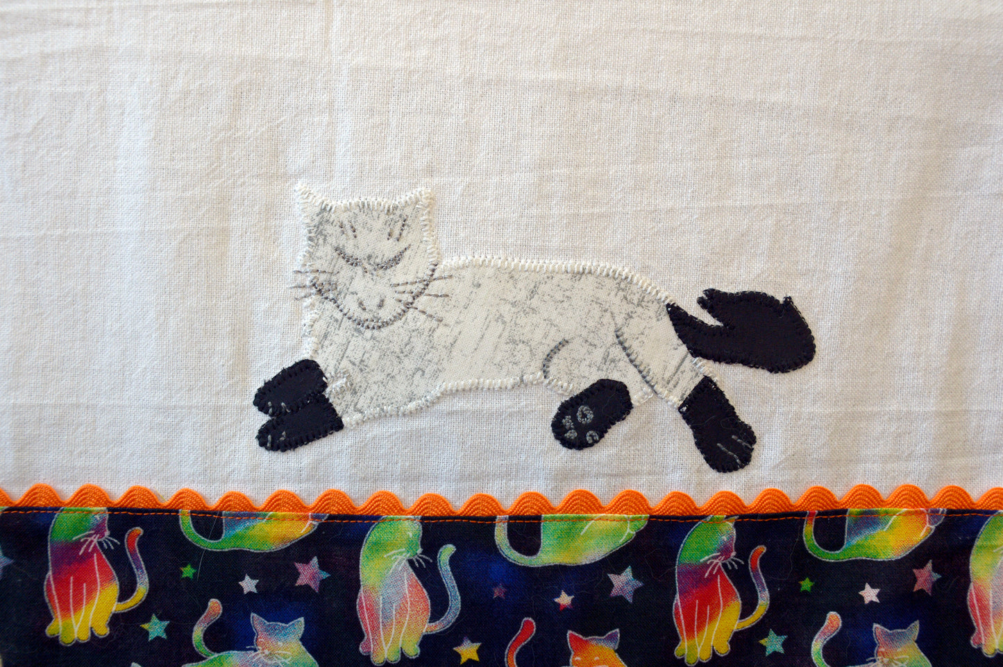 Tea Towel Relaxing White Cat with Black Paws
