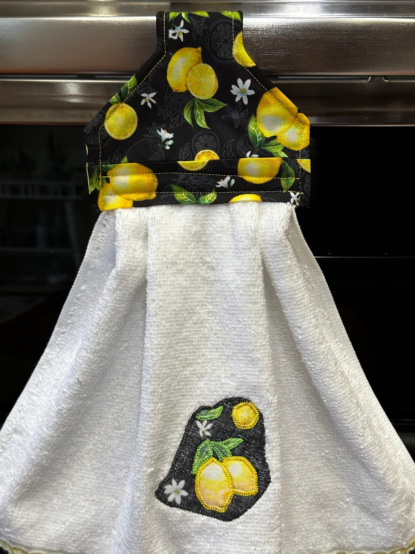 Hanging Towel - Lemons on Black background