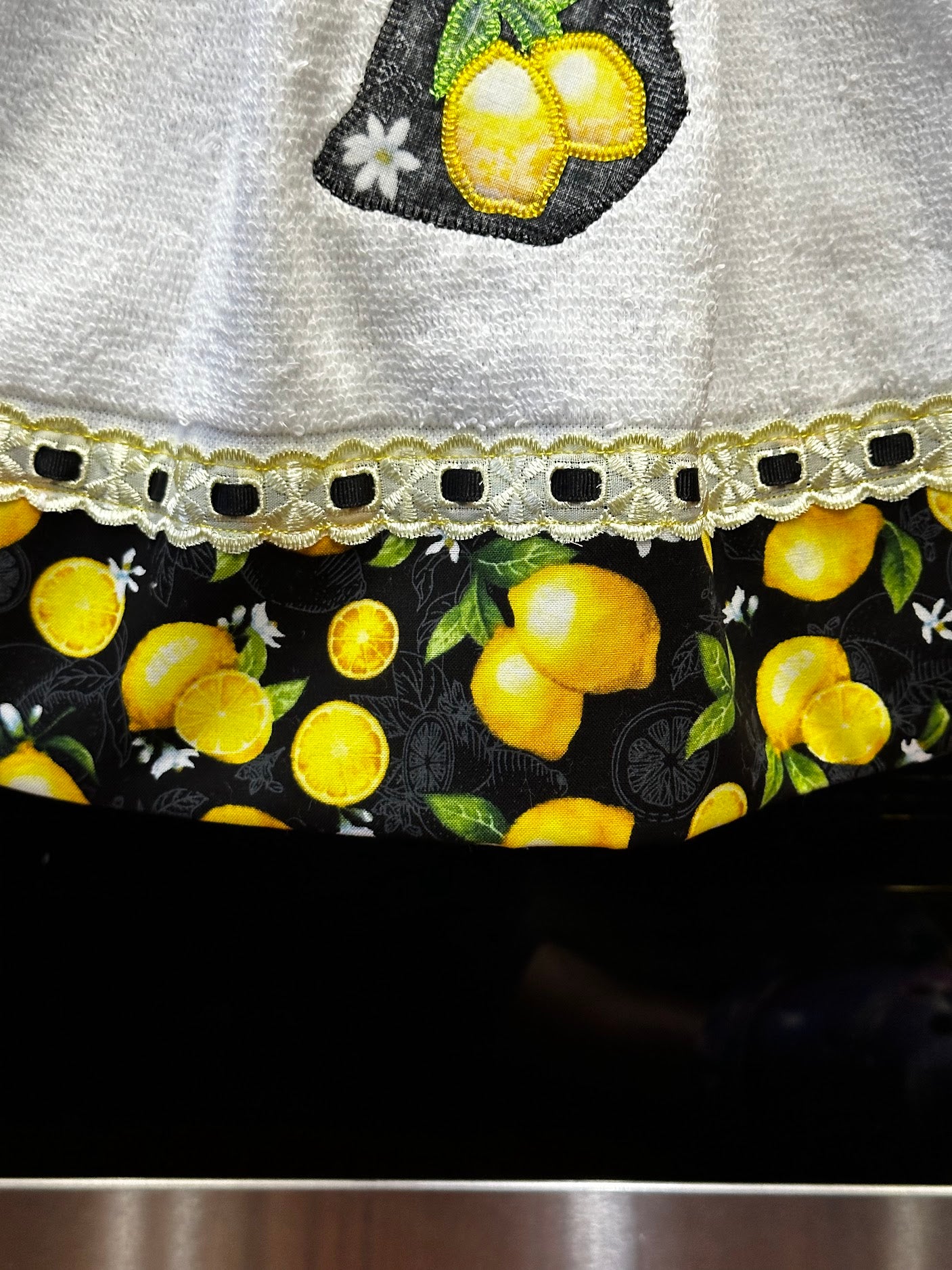 Hanging Towel - Lemons on Black background