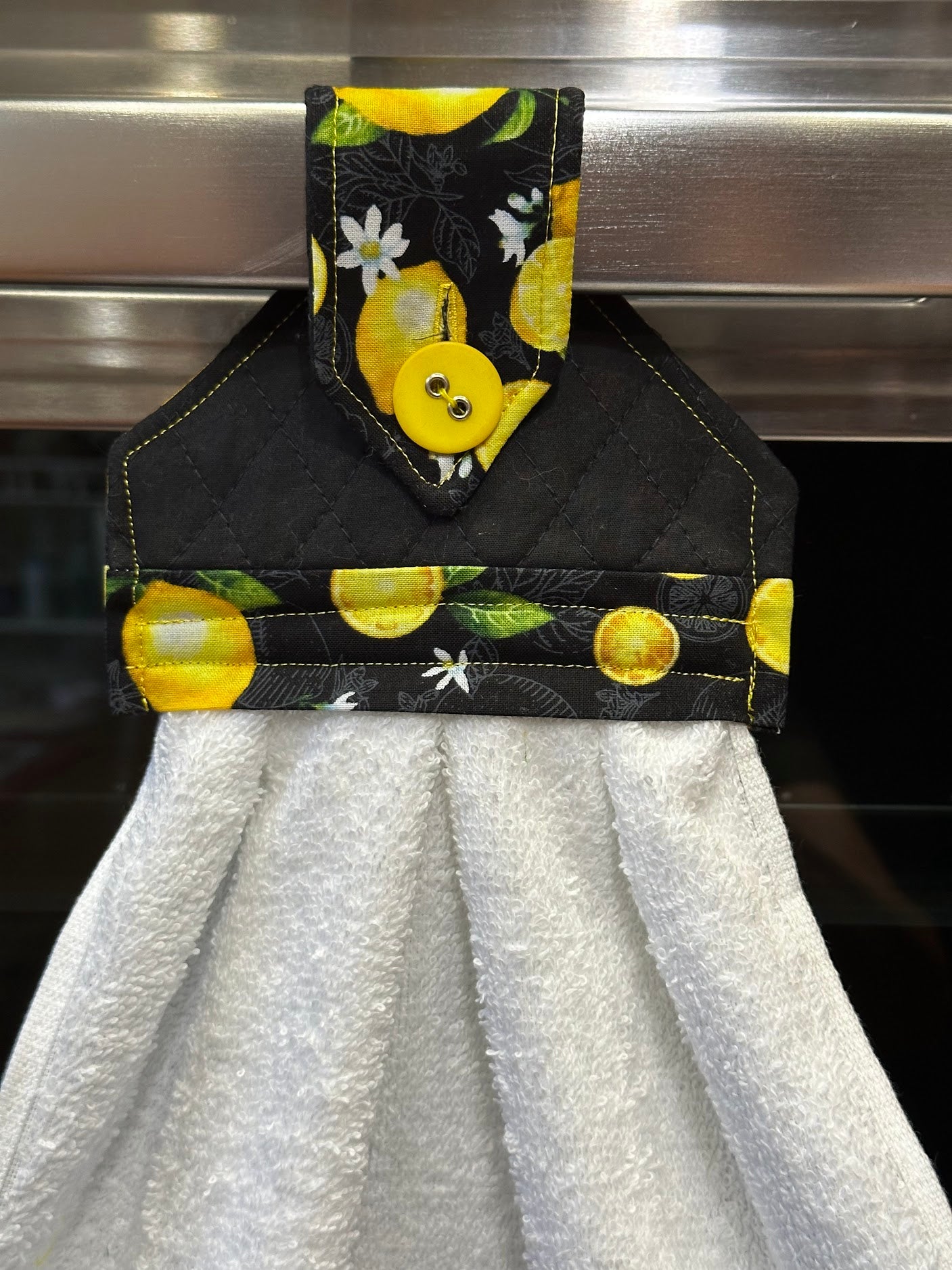 Hanging Towel - Lemons on Black background