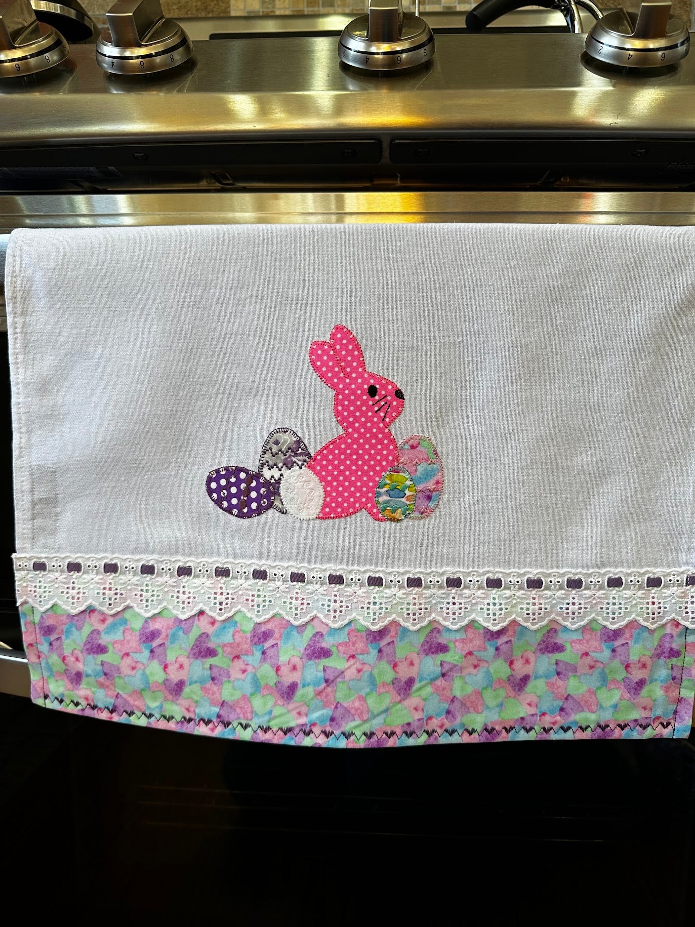 Tea Towel Easter Bunny with Eggs