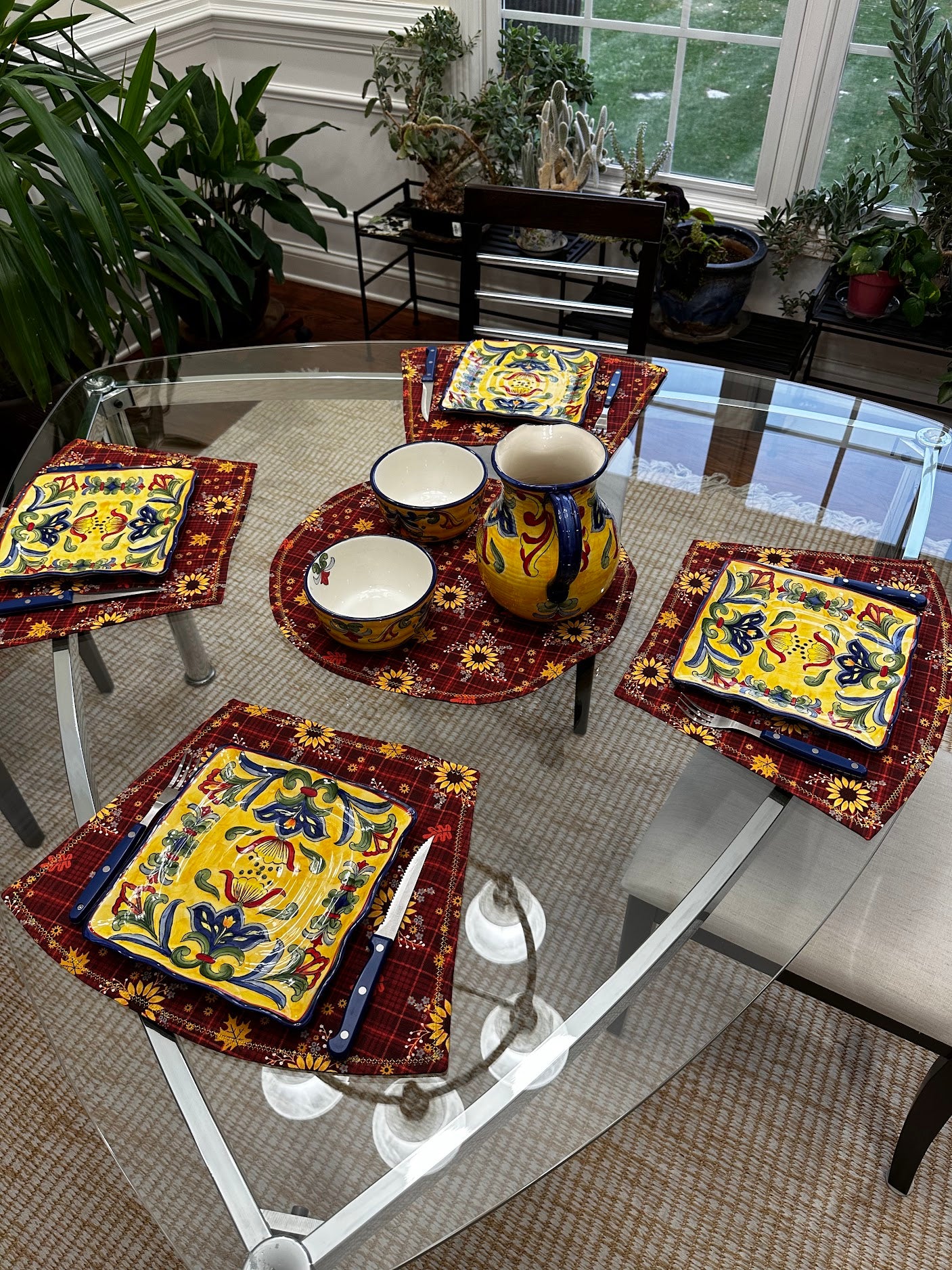 Placemats Sunflowwers Fall set of 4 + 1 Lazy Susan - Round table