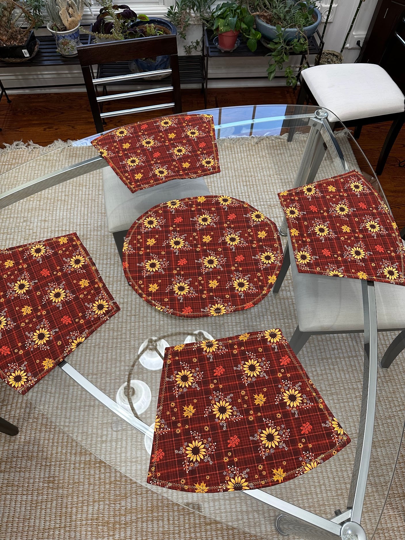 Placemats Sunflowwers Fall set of 4 + 1 Lazy Susan - Round table