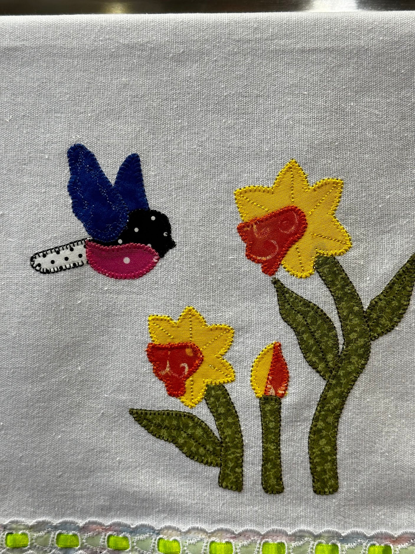Tea Towel - Bird and Flowers Green