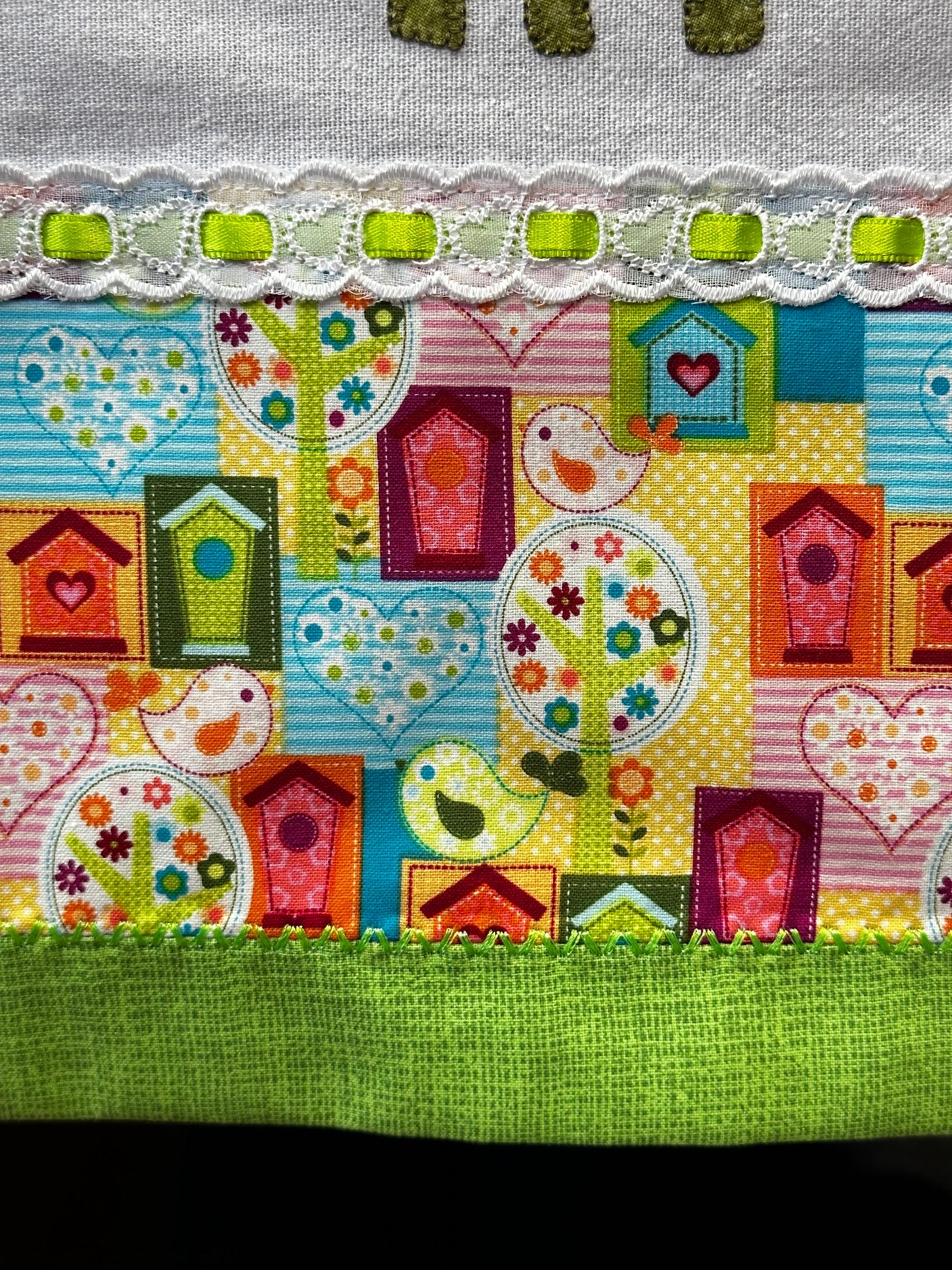 Tea Towel - Bird and Flowers Green