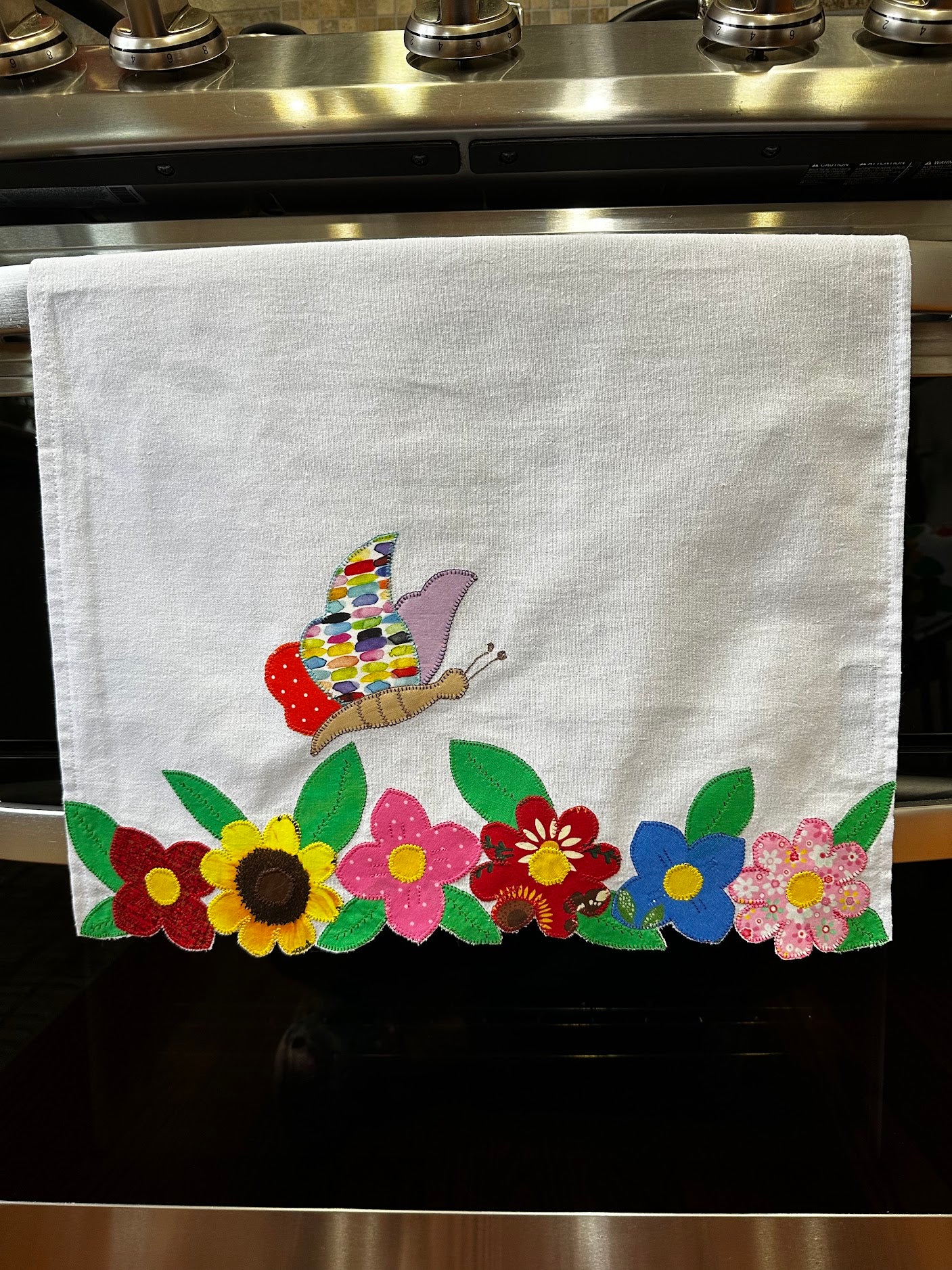 Tea Towel Butterfly and flowers