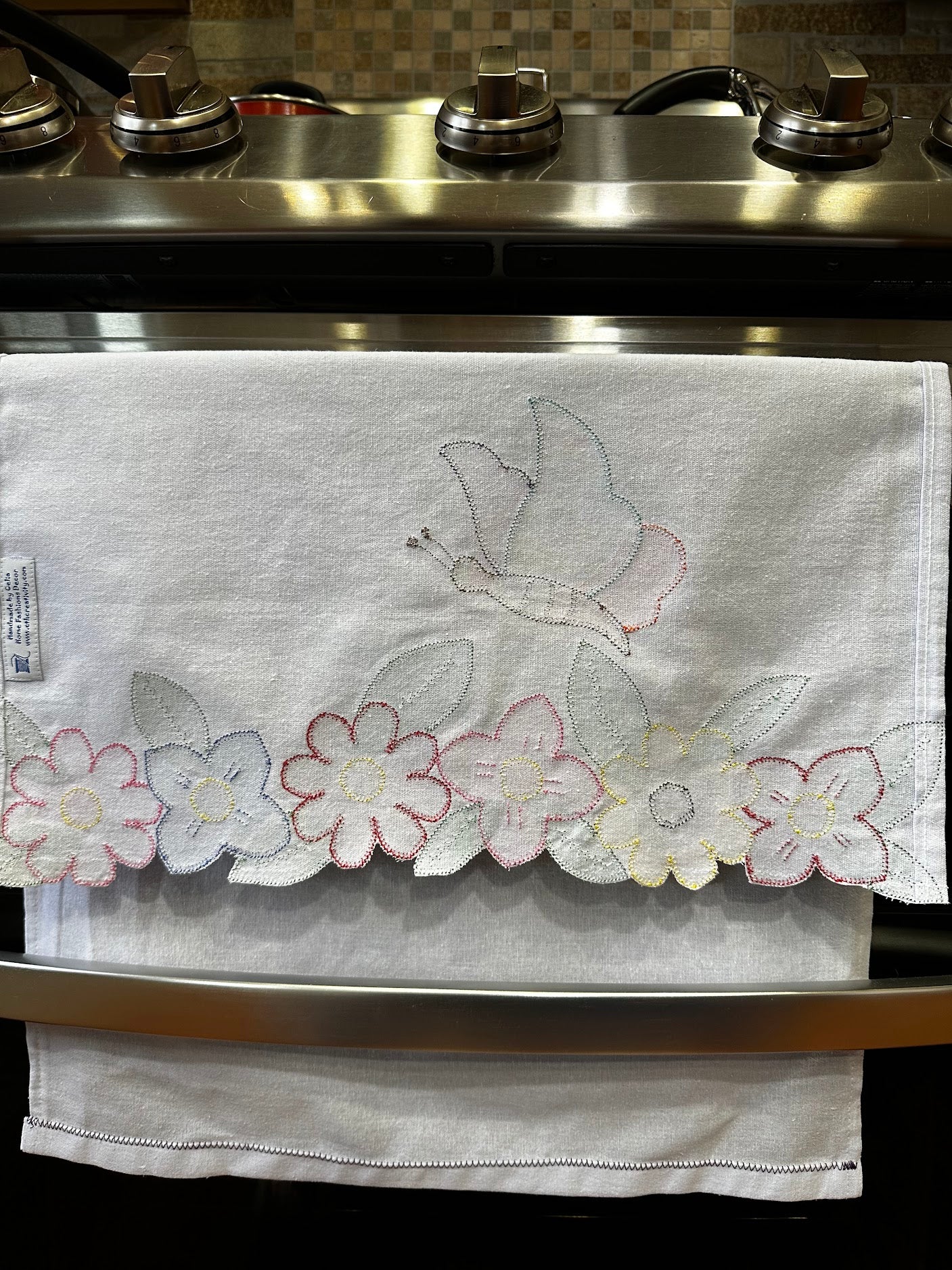 Tea Towel Butterfly and flowers