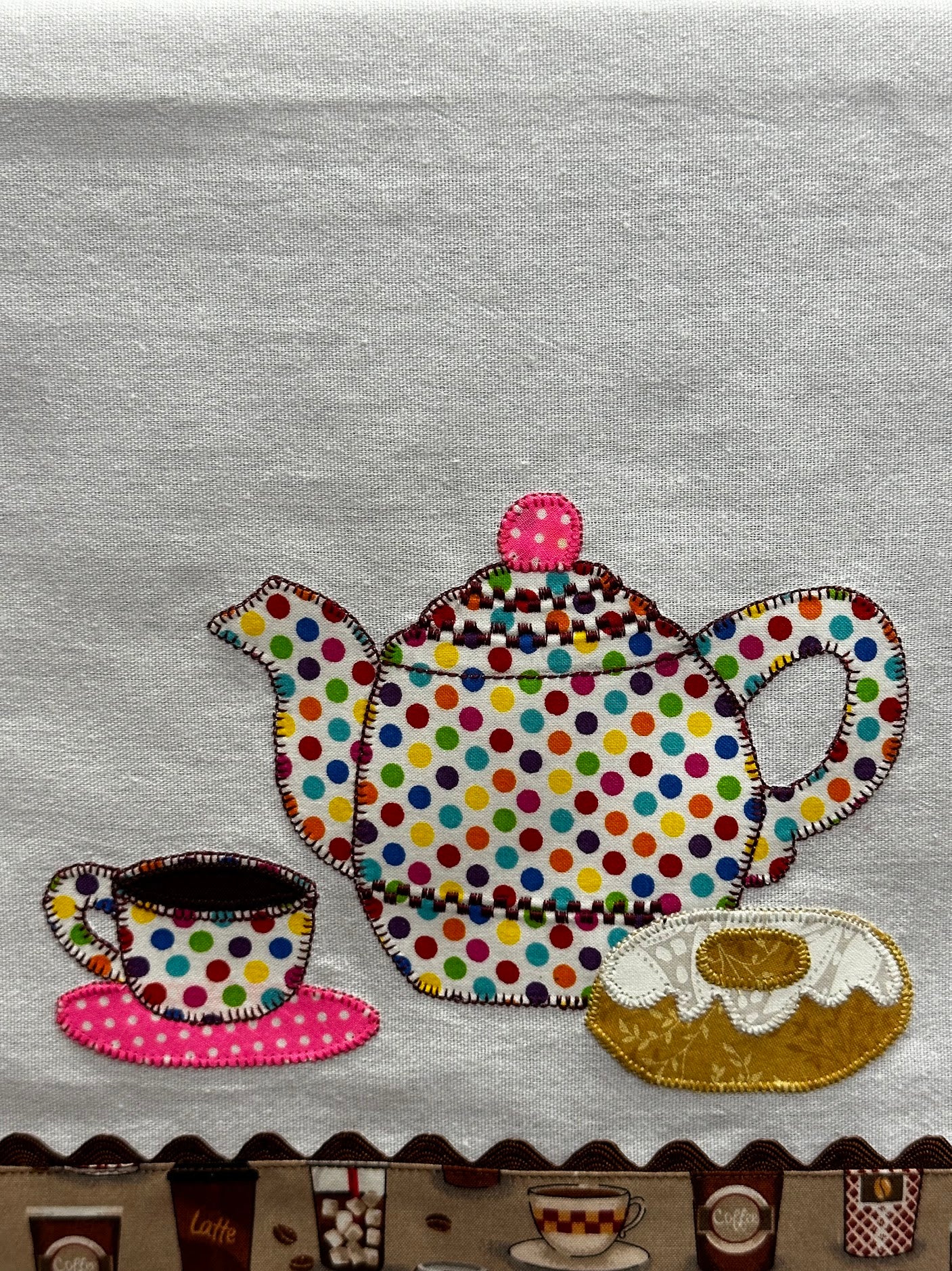 Tea Towel Coffee Pot and Donuts