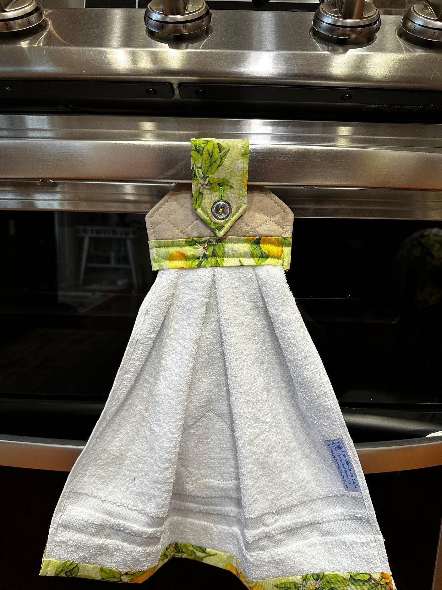 Hanging Towel - Lemons on green background