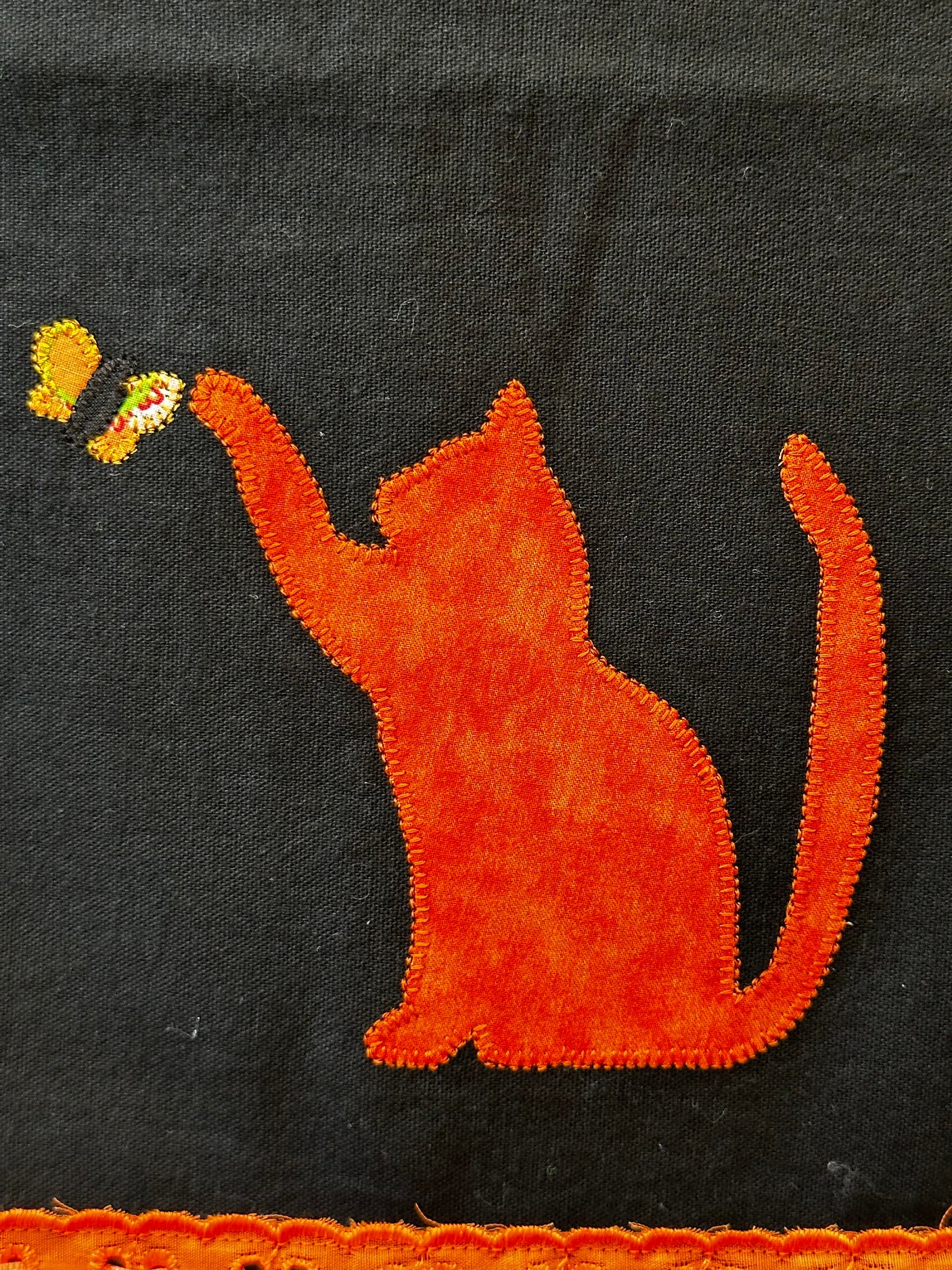 Tea Towel Orange Cat and Butterfly - Black