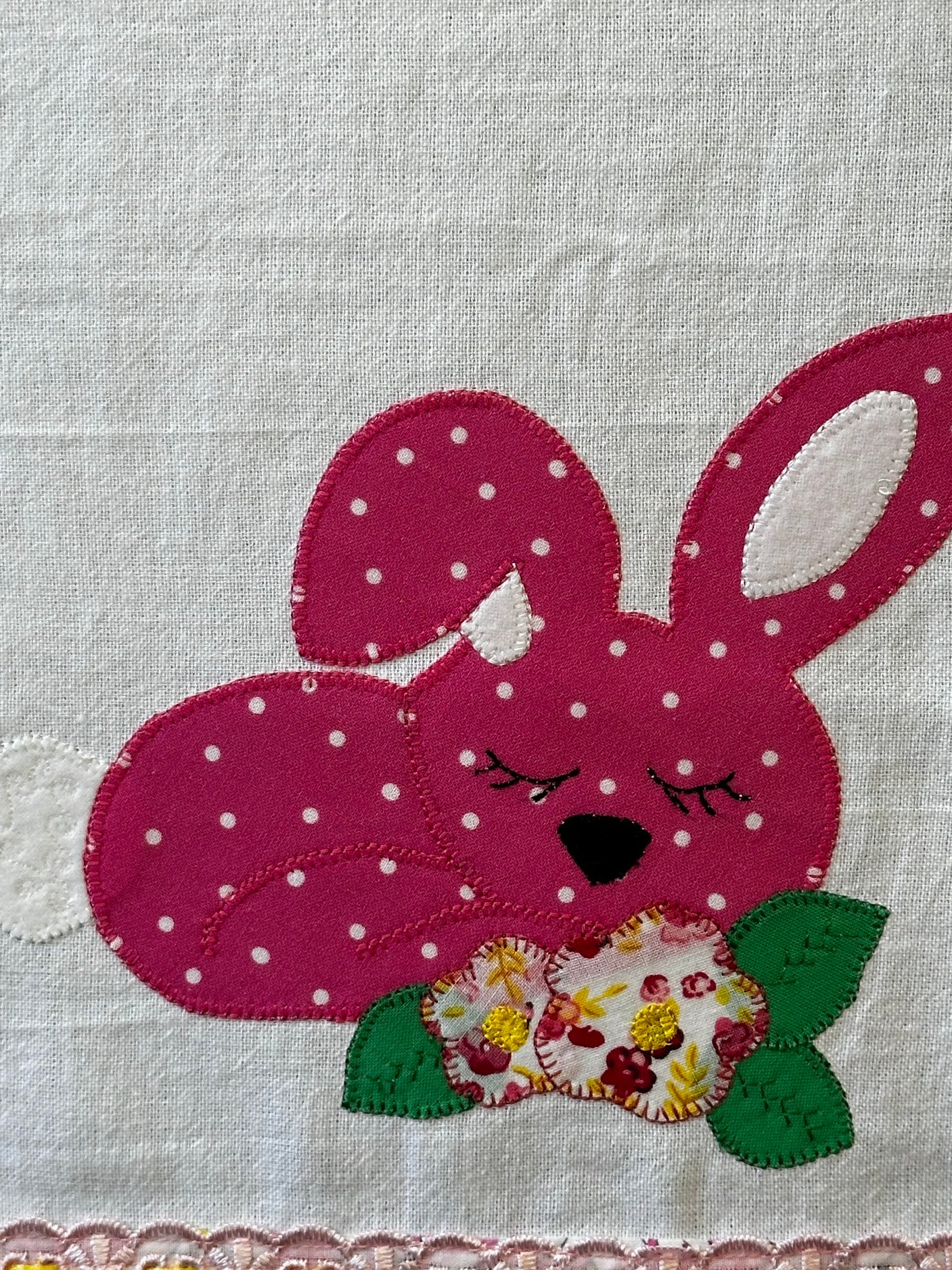 Tea Towel Cute Sleepy Easter Bunny and flowers