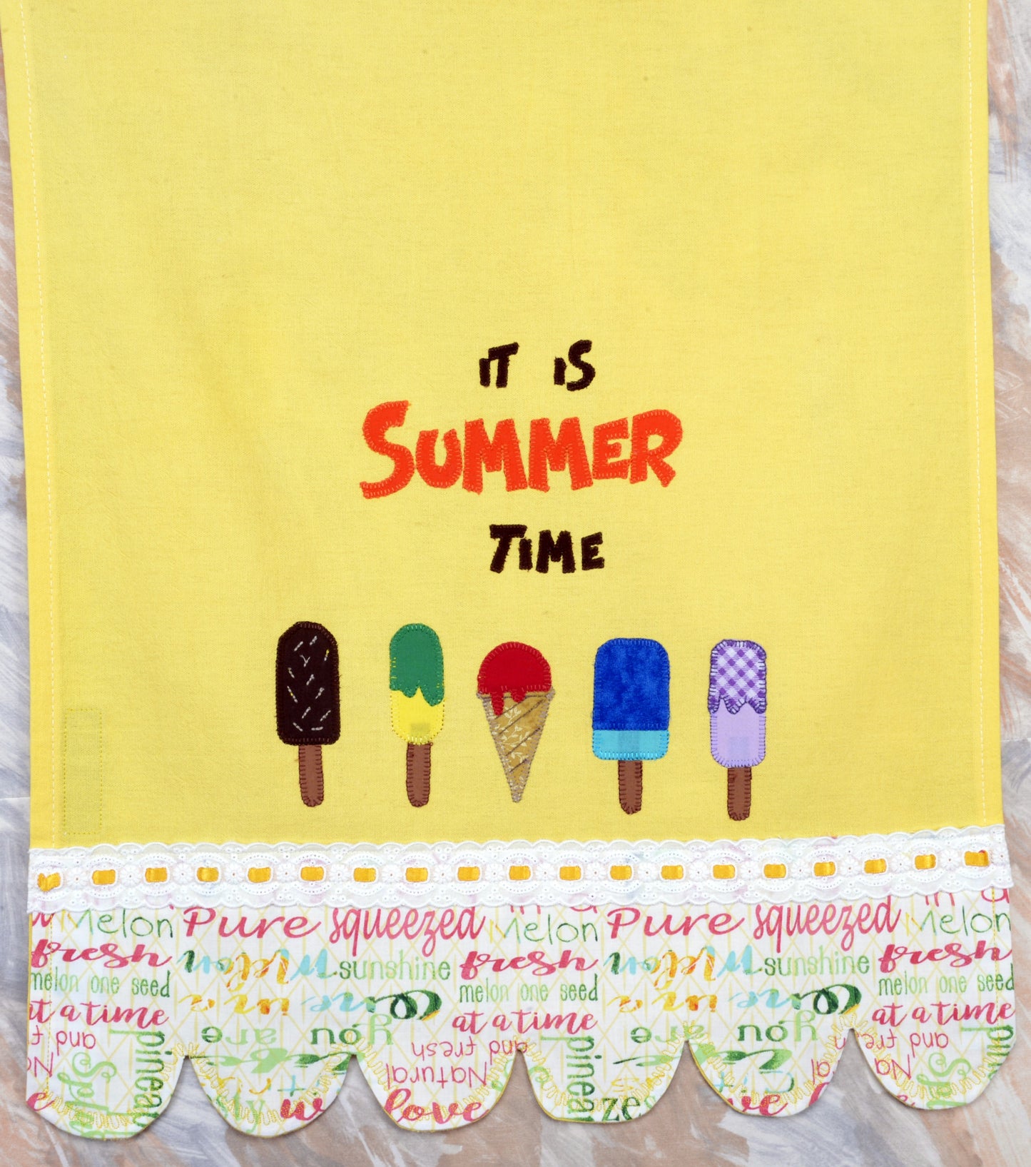 Yellow Tea Towel Popsicle - It's Summer Time