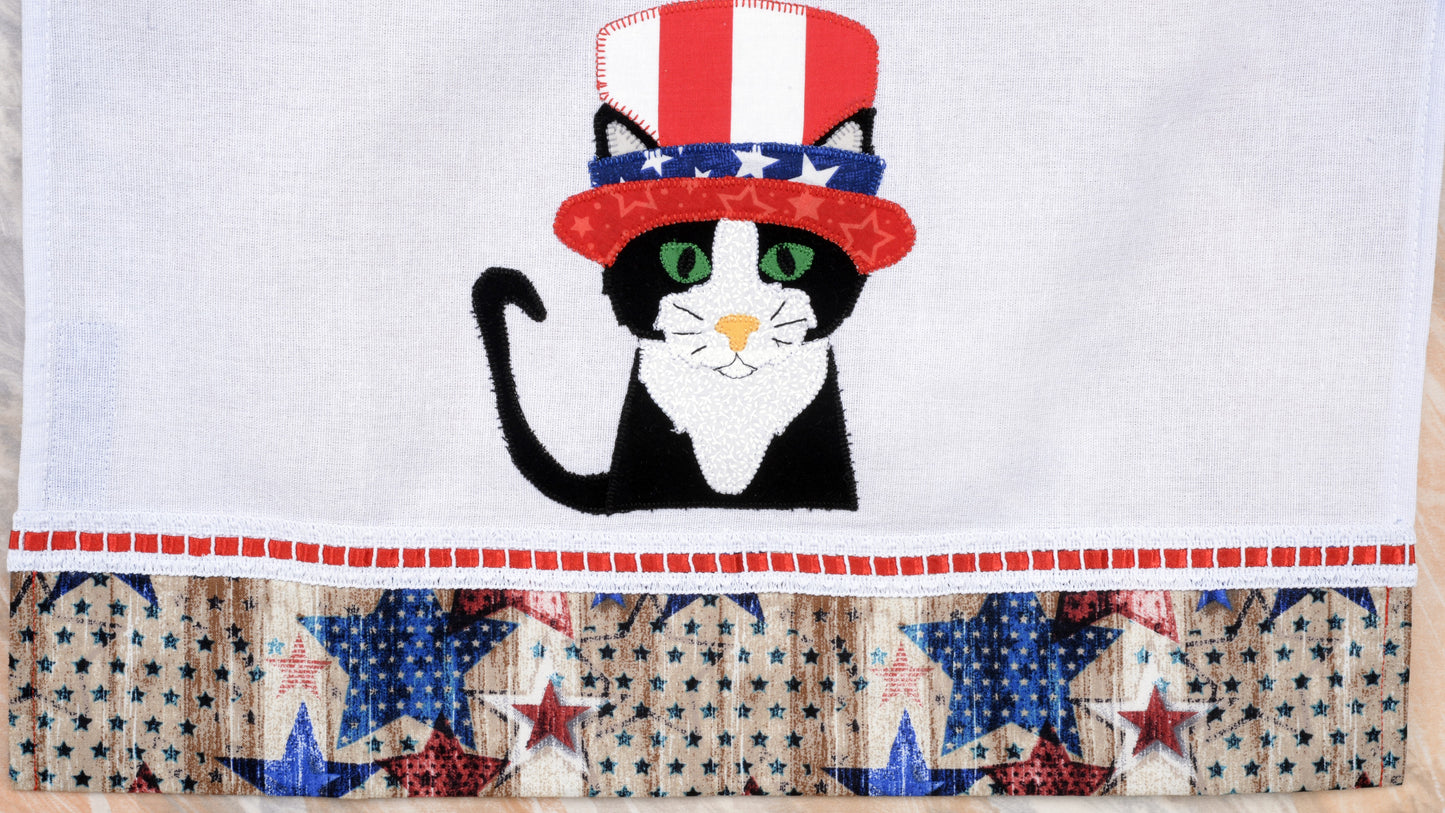 Tea Towel Patriotic Black Cat with Uncle Sam Hat