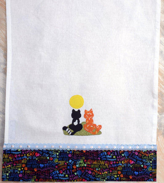 Tea Towel Cat Couple under the Moon