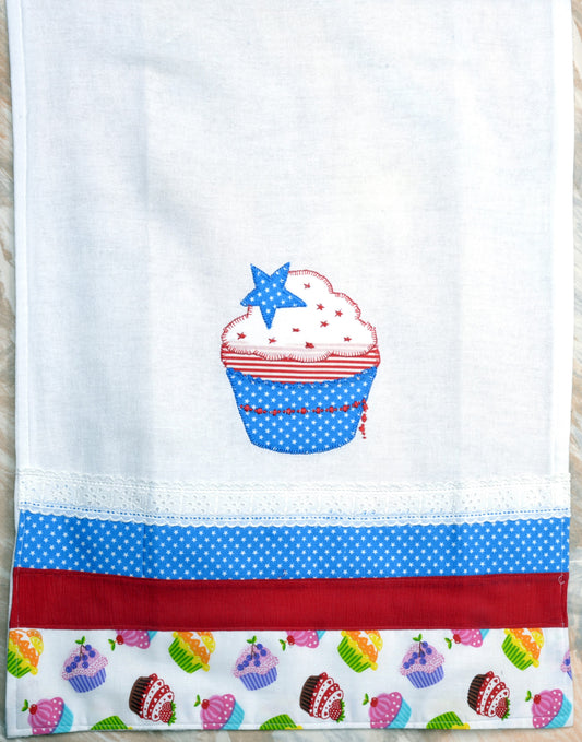 Tea Towel Patriotic Cupcake