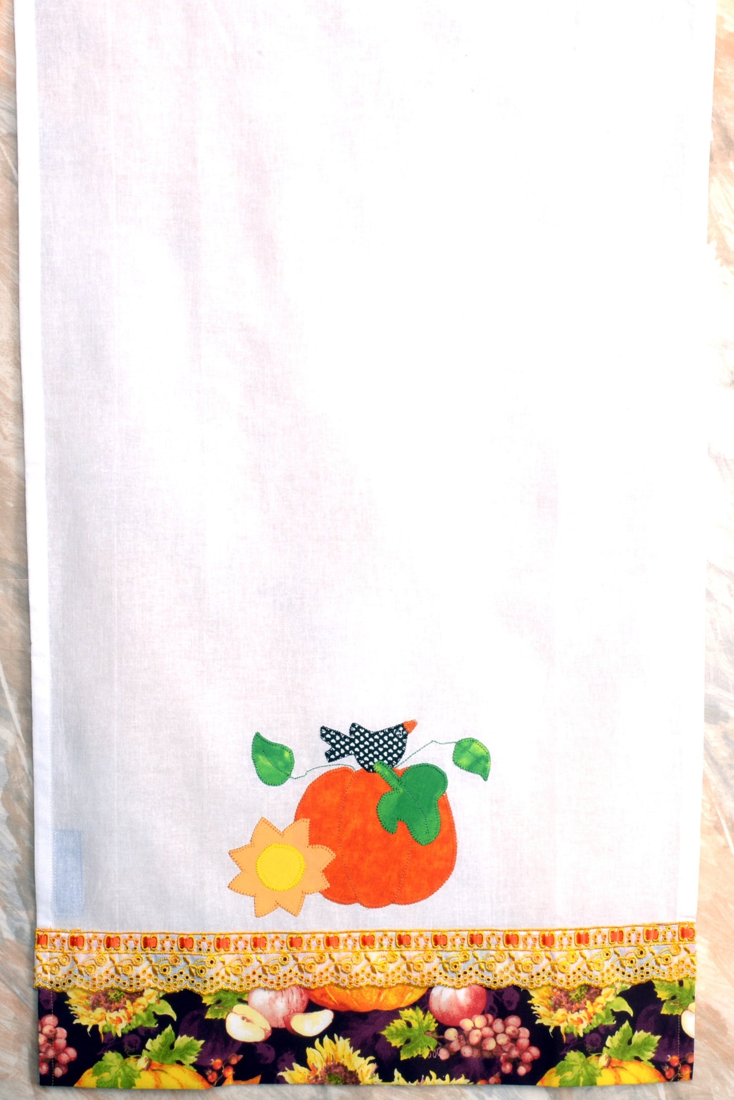 Tea Towel Pumpkin with Crow and Sunflower