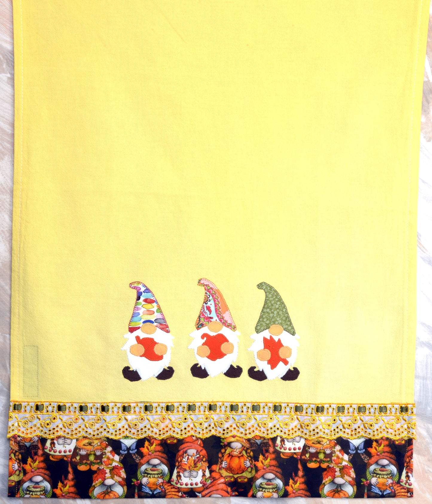 Tea Towel Happy Fall Gnomes - Yellow