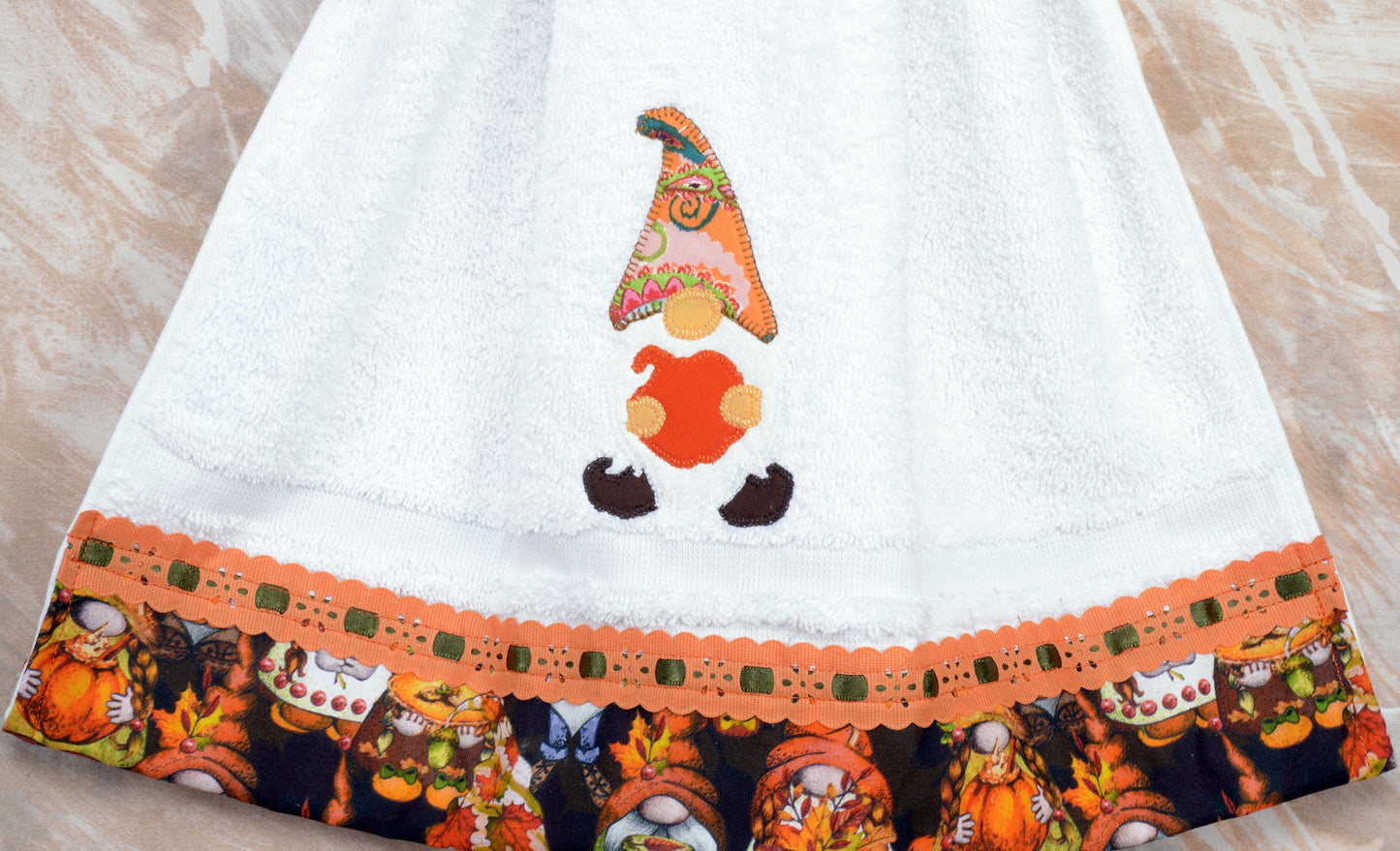 Hanging Towel - Gnome Holding Pumpkin, Fall Theme