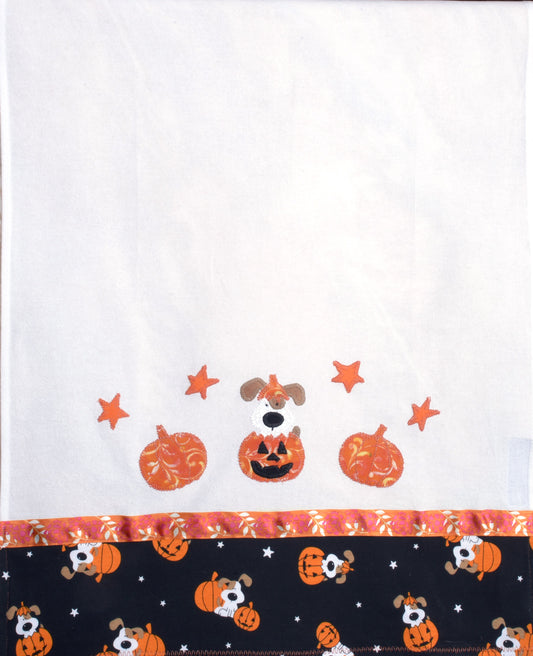 Tea Towel Halloween Pumpkin Carved and Cute Dog