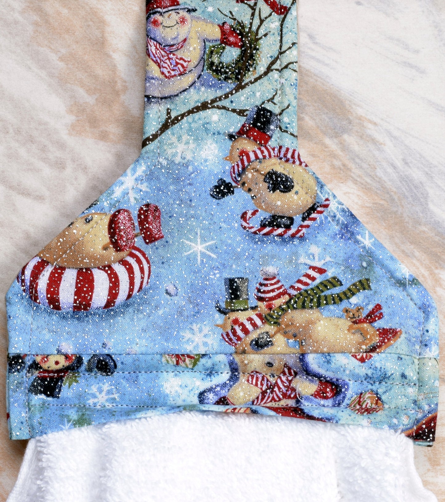 Hanging Towel - Cute Snowman snow playing day