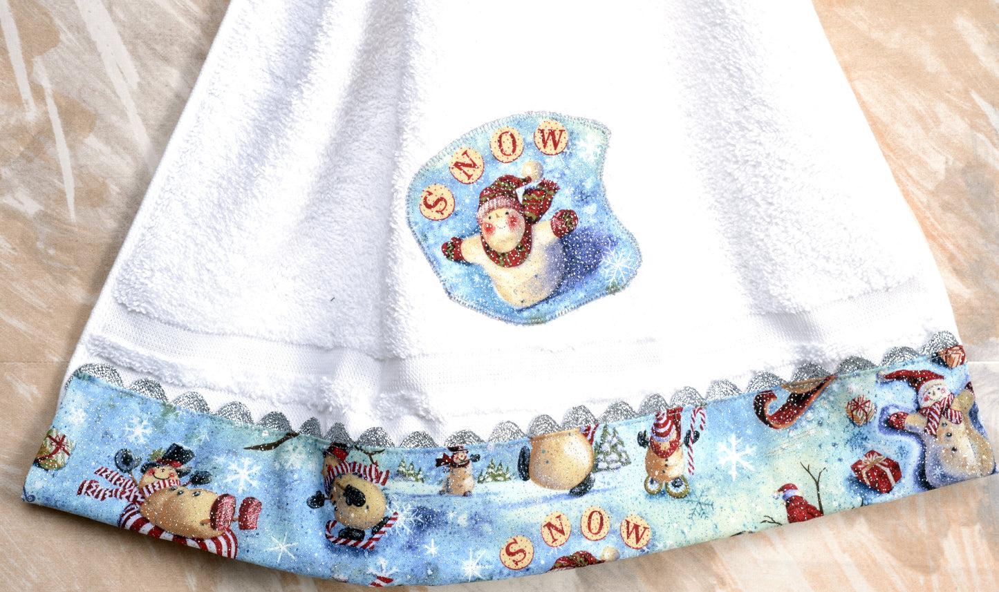 Hanging Towel - Cute Snowman snow playing day