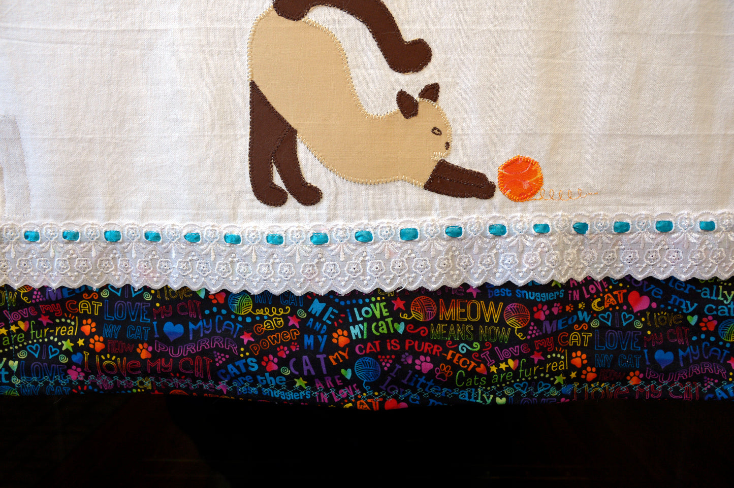 Tea Towel Siamese Cat playing with yarn