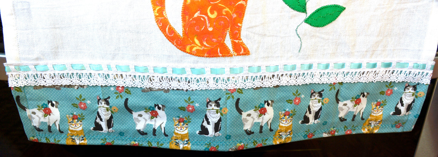 Tea Towel Orange Cat and Flower