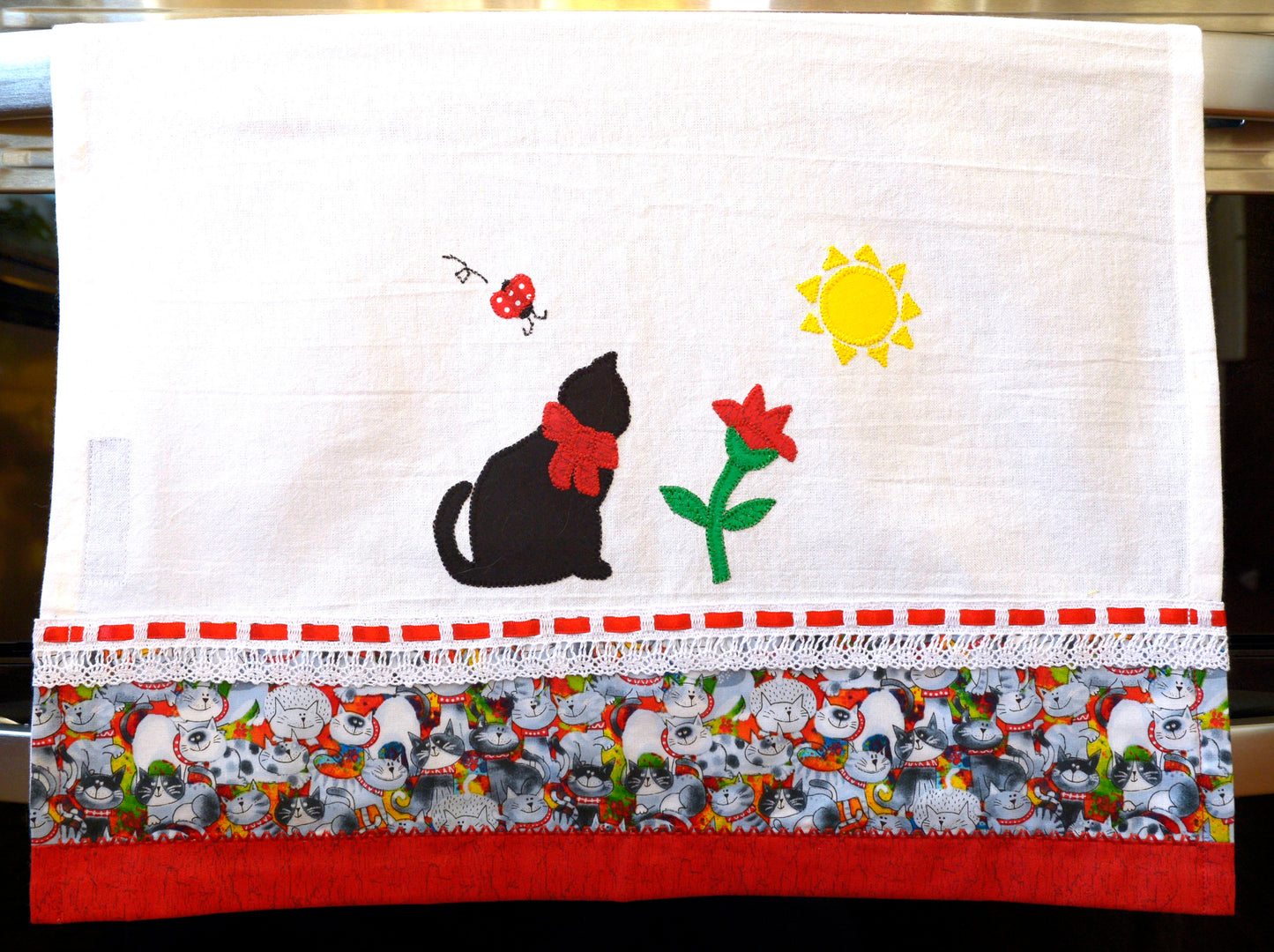 Tea Towel Black Cat outside