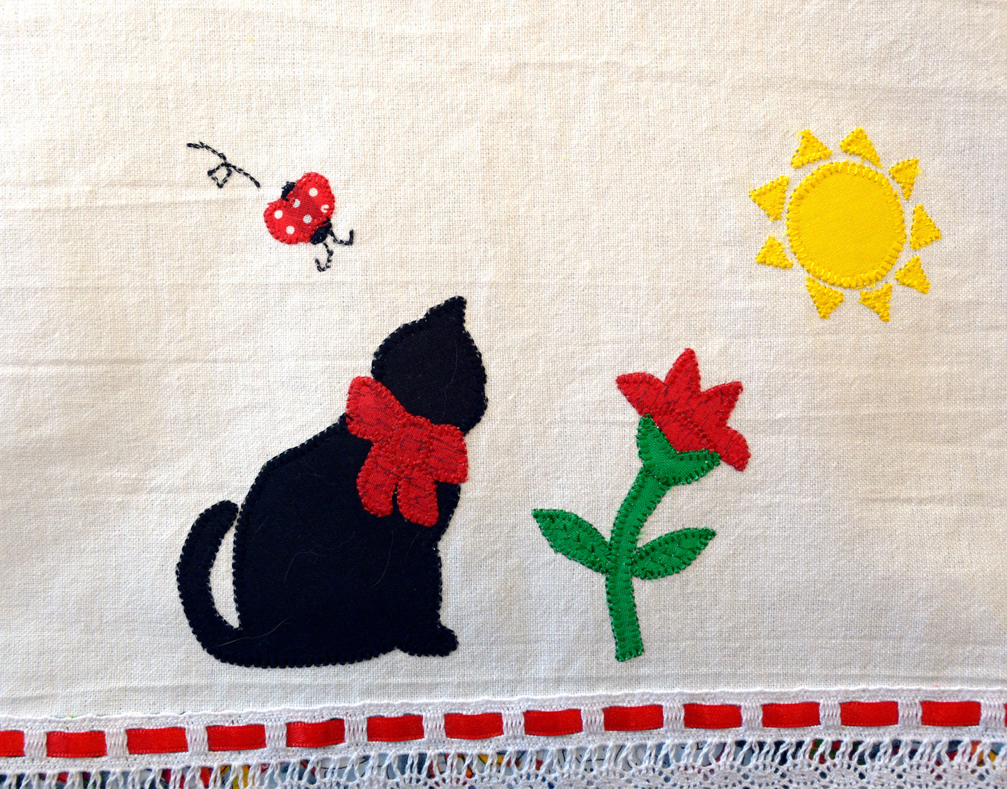 Tea Towel Black Cat outside