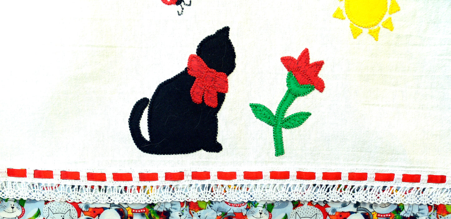 Tea Towel Black Cat outside