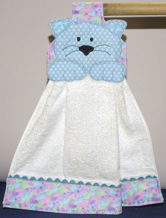 Hanging Towel - Blue/White Polka Dot Cat Face