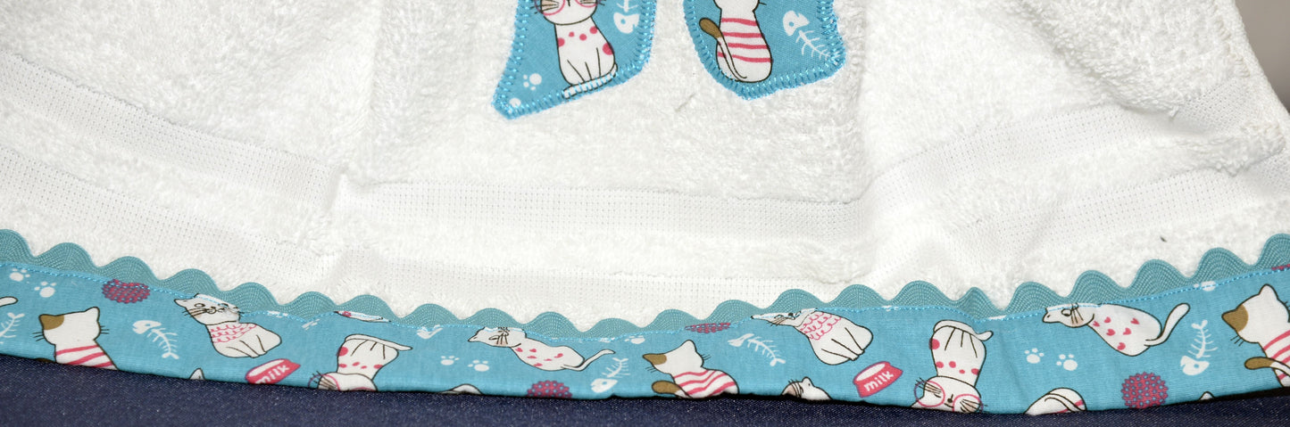 Hanging Towel - White Cats on Blue Background