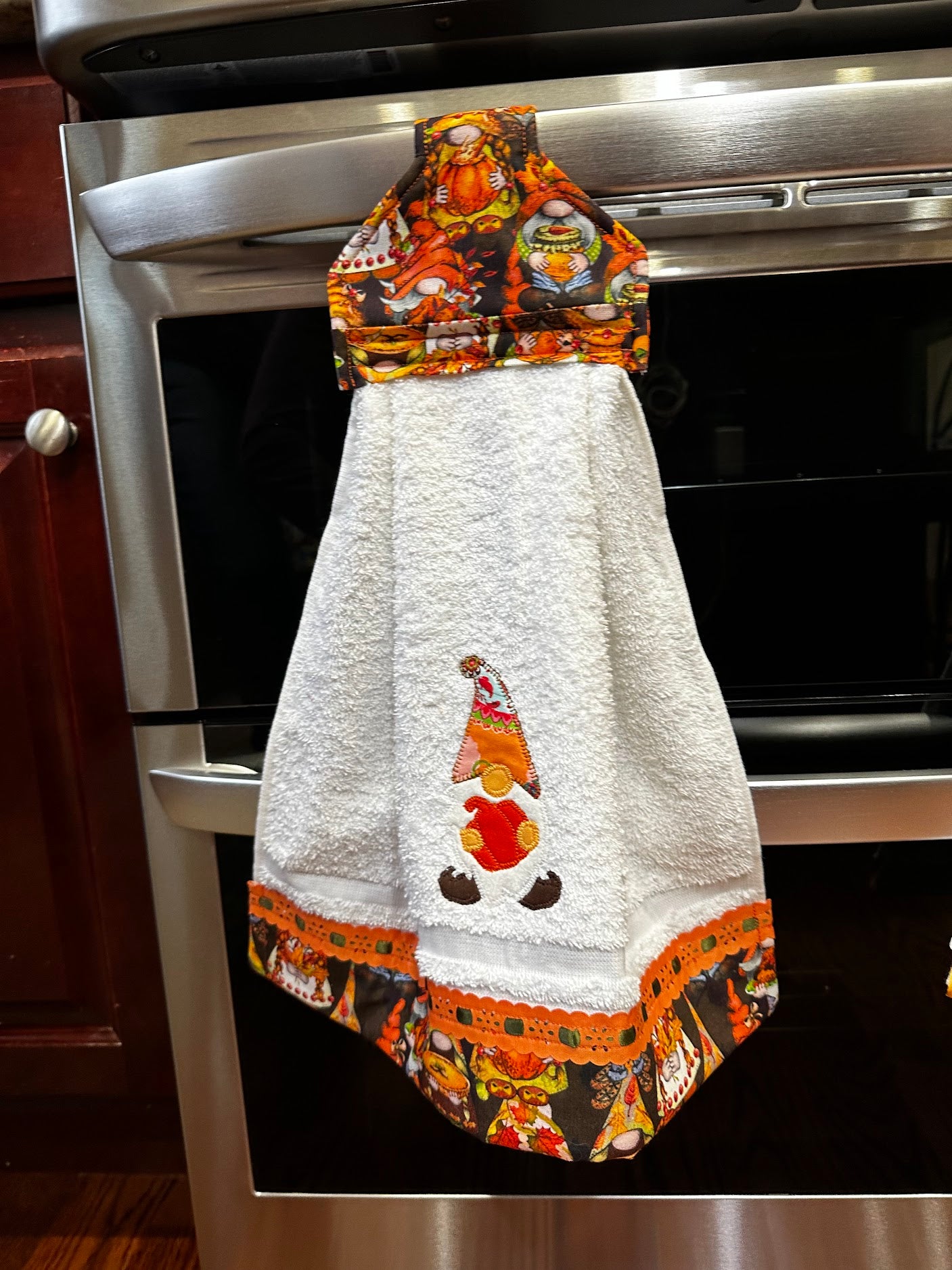 Hanging Towel - Gnome Holding Pumpkin, Fall Theme