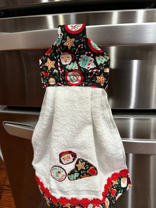 Hanging Towel - Santa's face, Cookies, Hot Cocoa