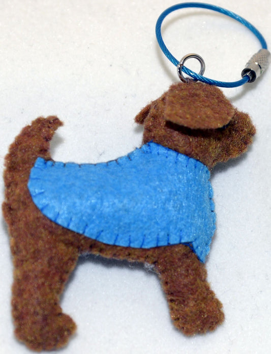 Key Ring/Backpack Charm - Brown dog with blue coat