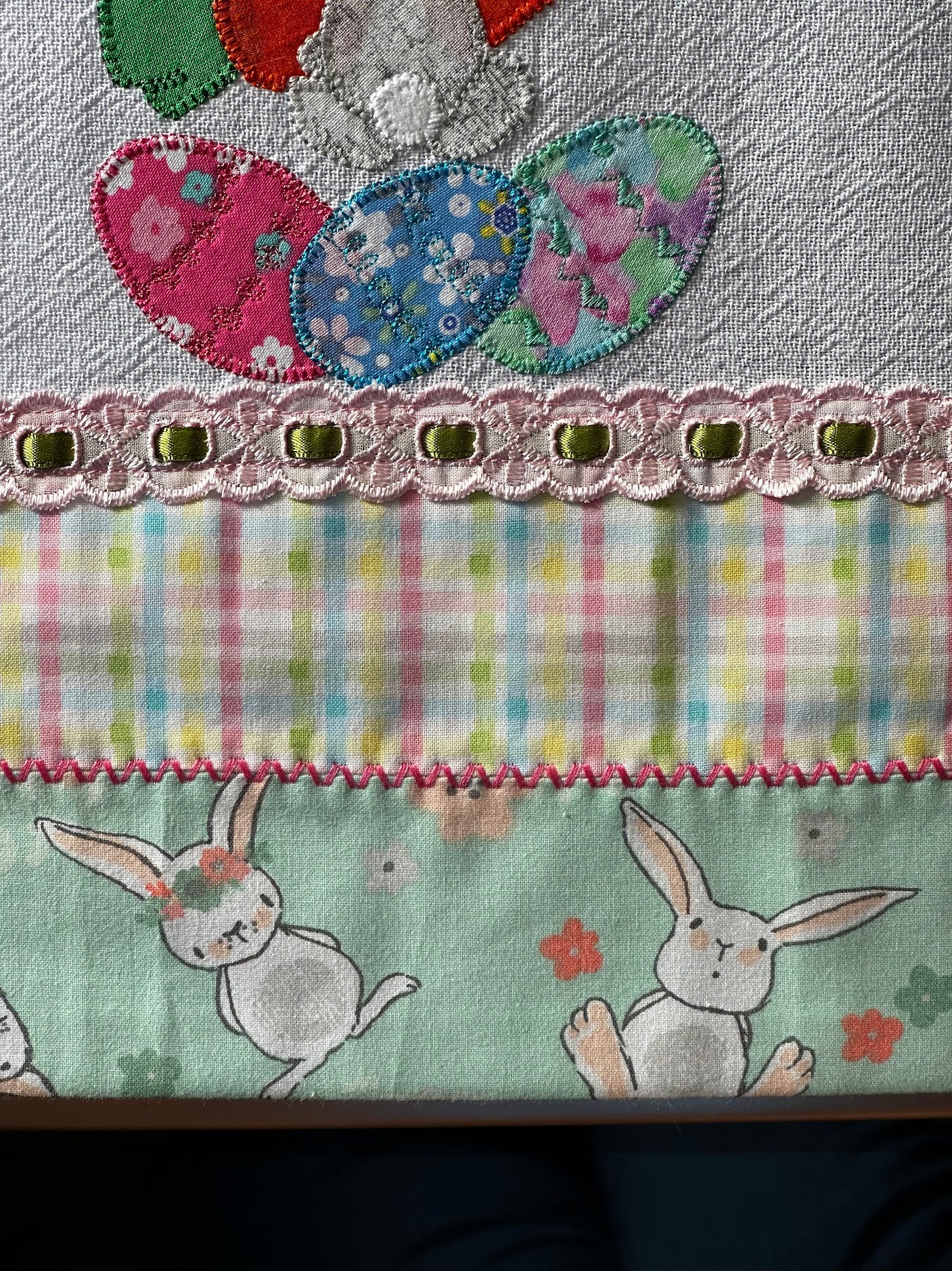 Tea Towel Backwards Easter Bunny with Carrot and Easter Eggs