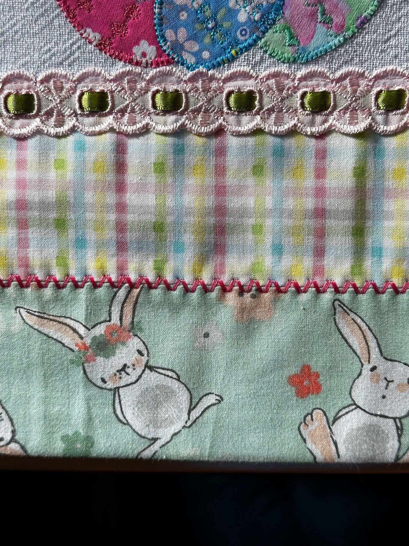 Tea Towel Backwards Easter Bunny with Carrot and Easter Eggs