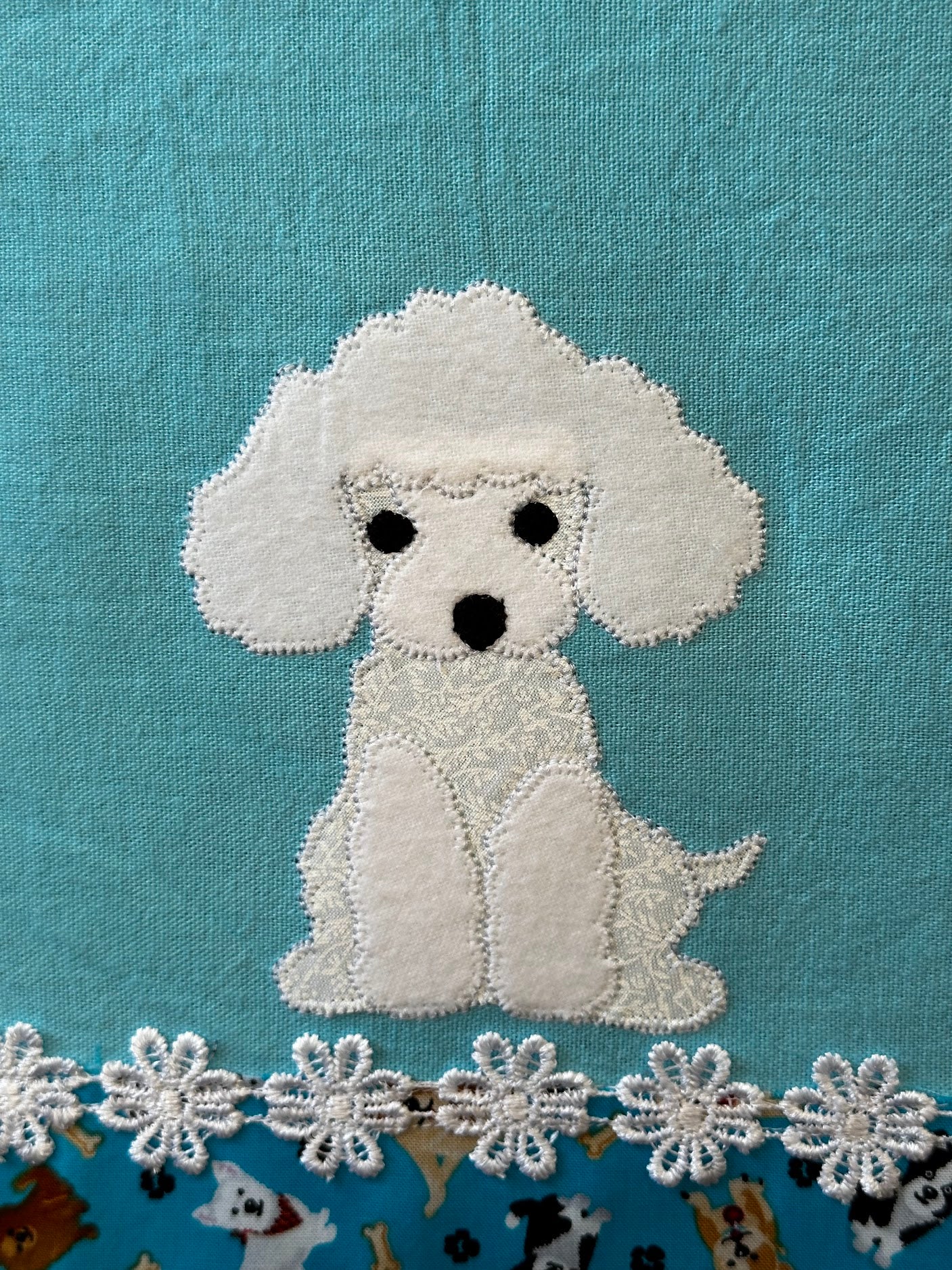 Tea Towel Blue with Lovely white Poodle