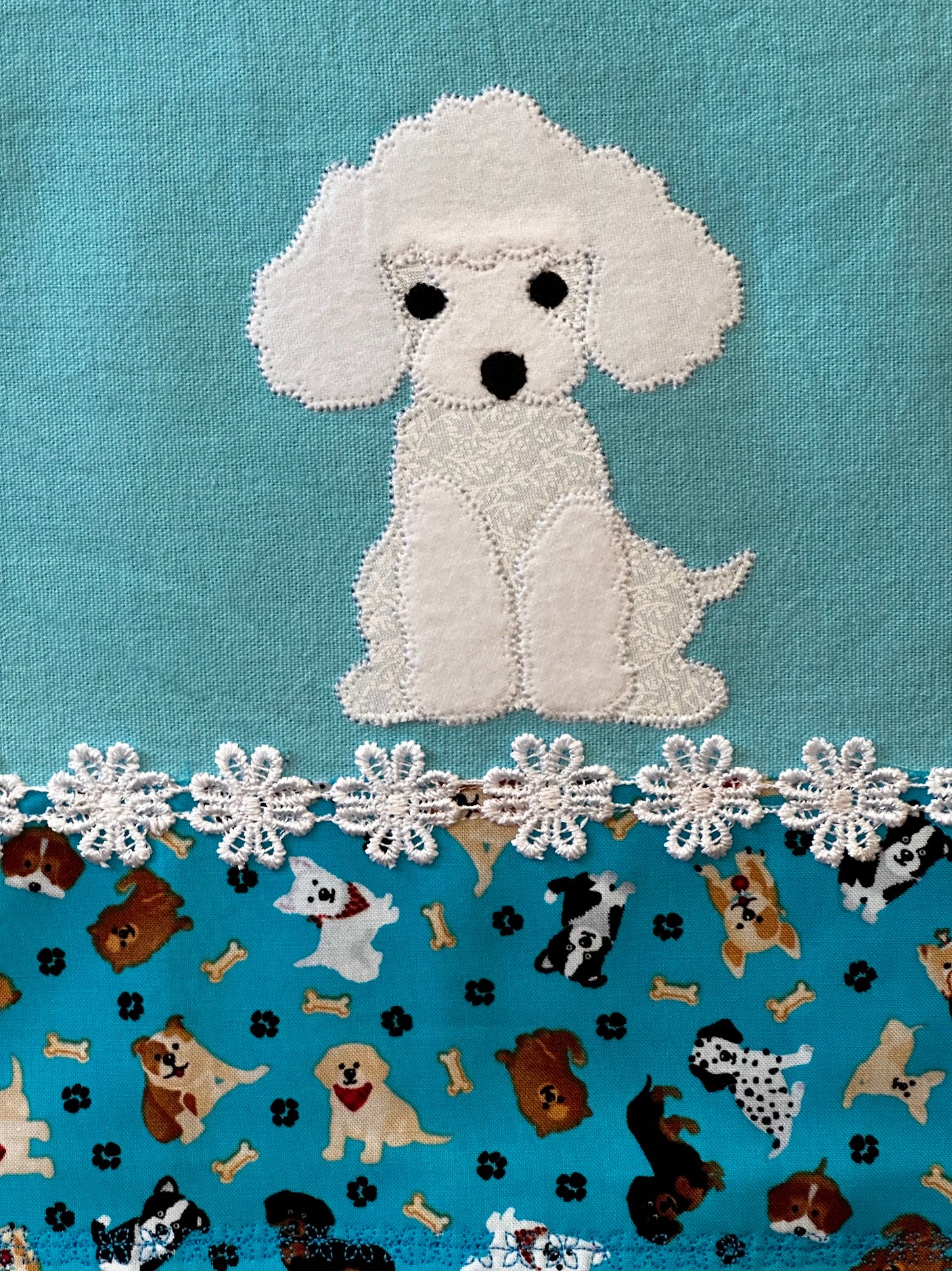 Tea Towel Blue with Lovely white Poodle