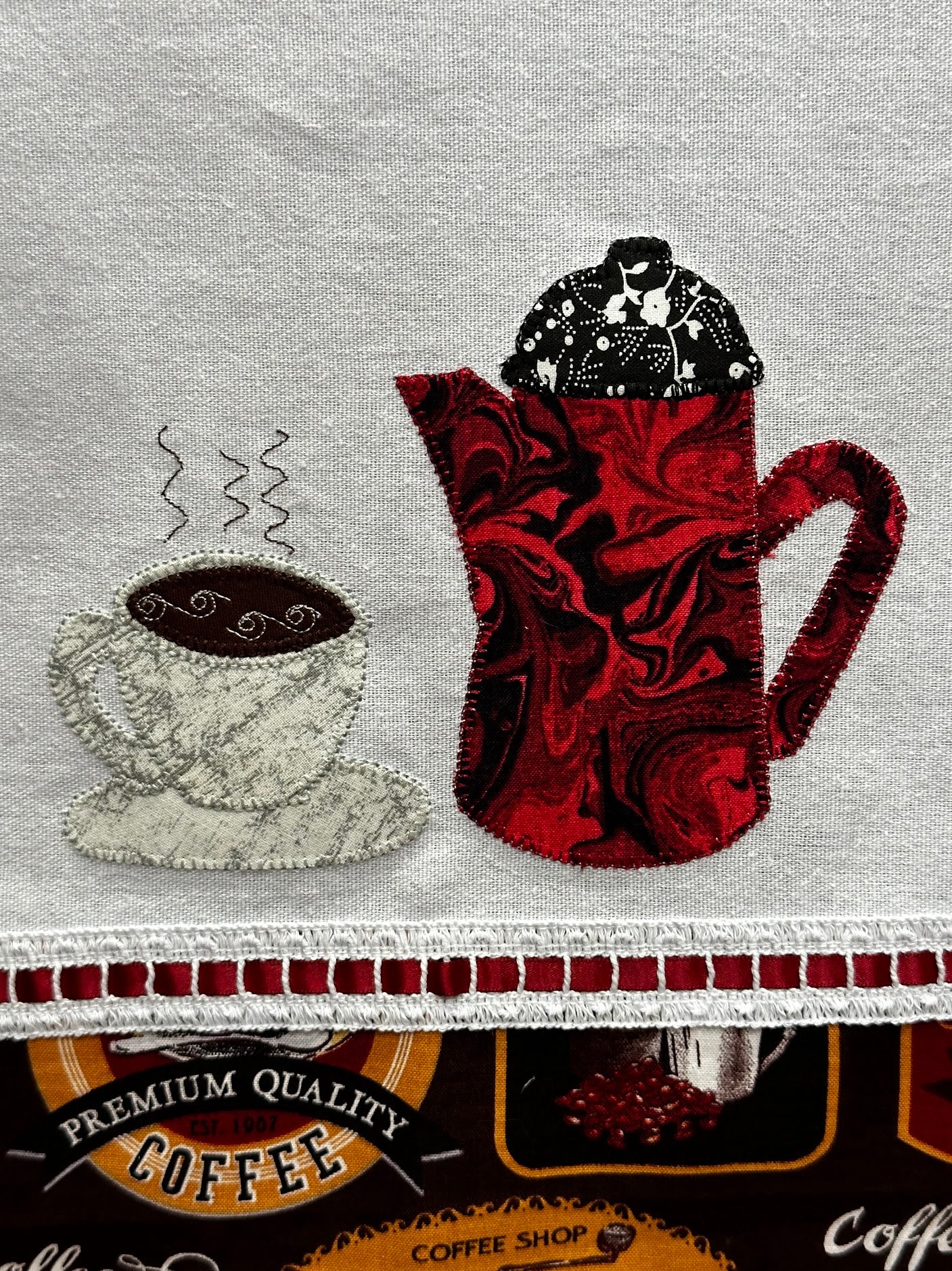 Tea Towel Farmhouse Coffee Pot and little cup