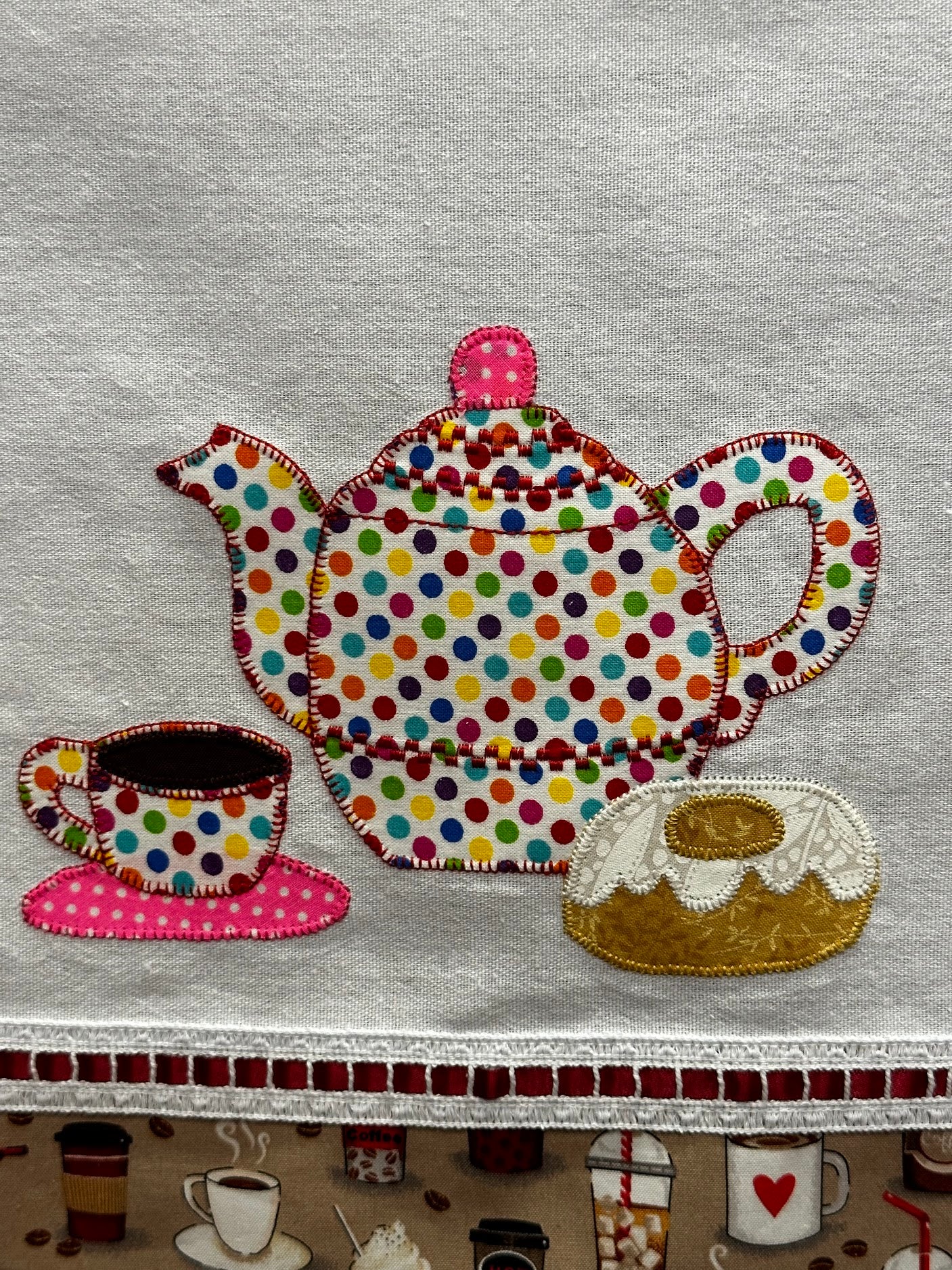 Tea Towel Coffee Pot & Donuts