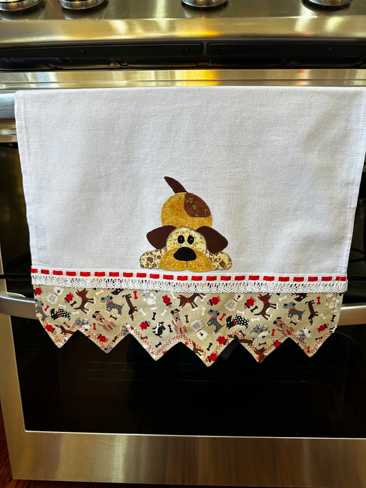 Tea Towel cute little dog playing