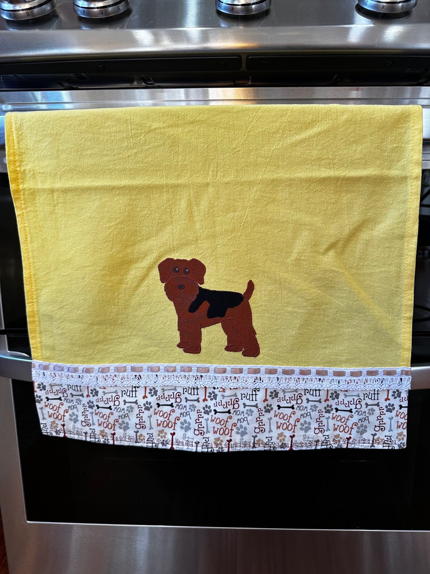 Tea Towel cute Terrier dog - Yellow